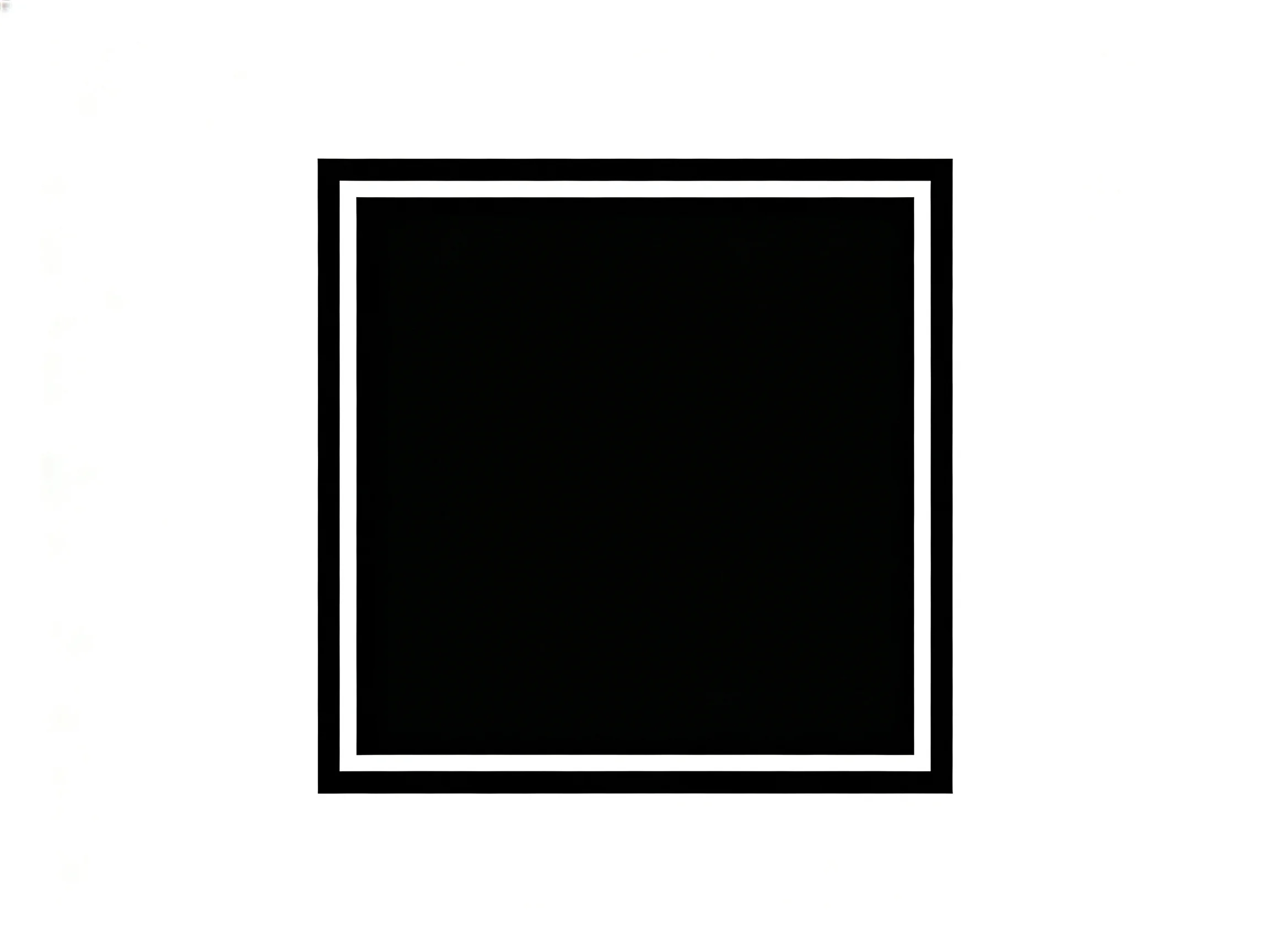 A black square with white border enclosed in a black frame