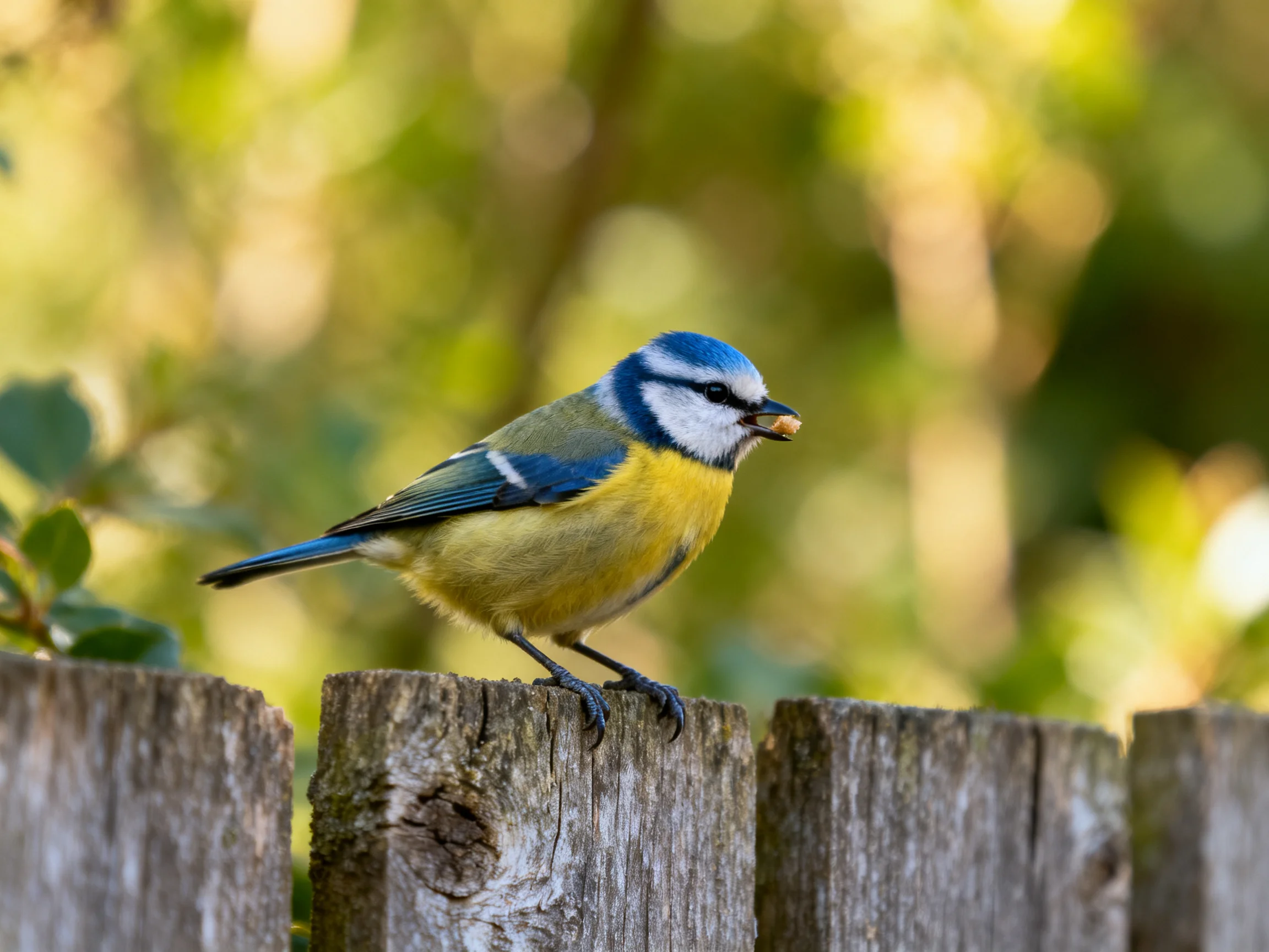 A blue-headed bird perches on a weathered wooden fence
