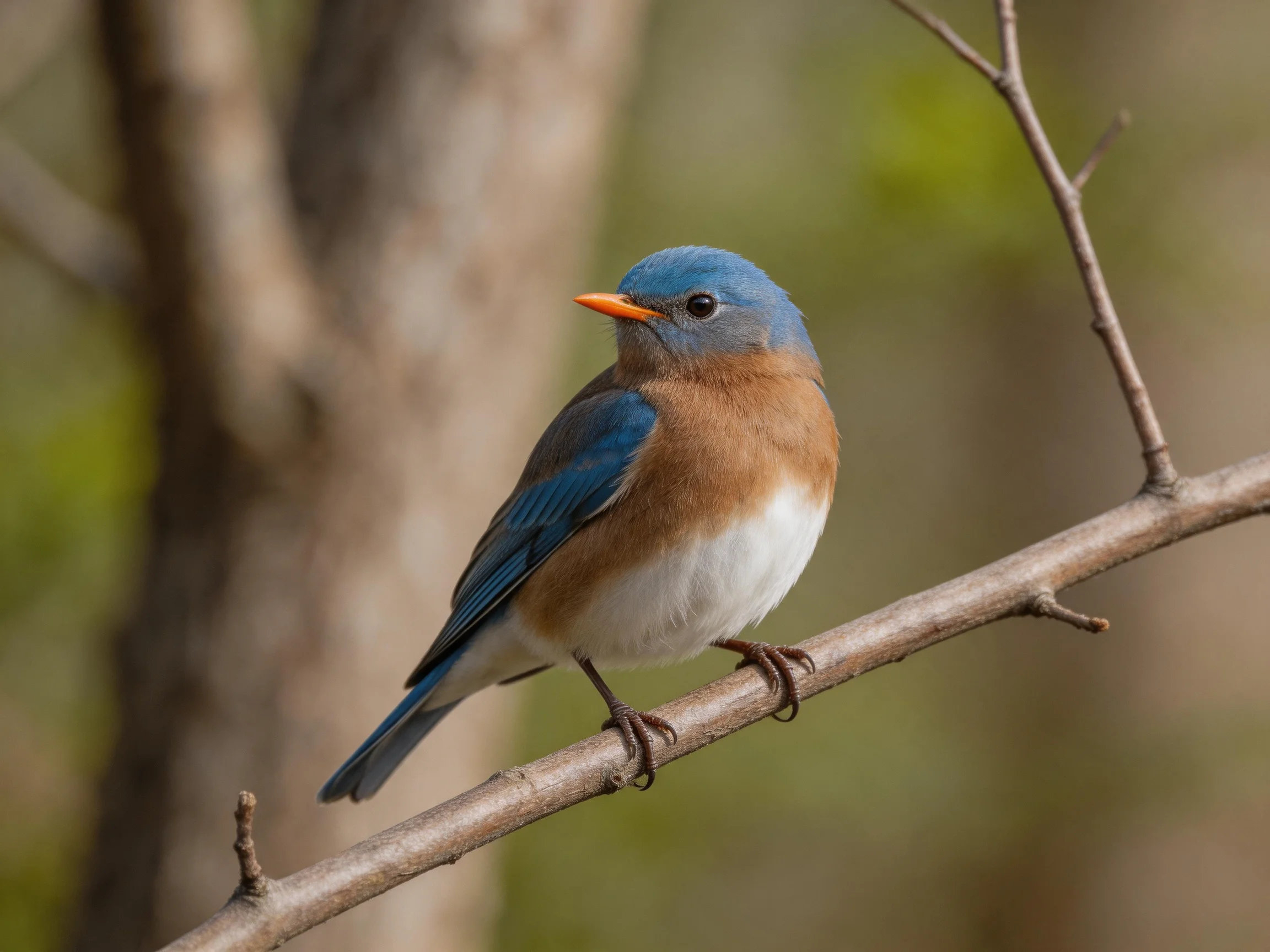 A blue-headed bird with brown chest perches on a tree branch