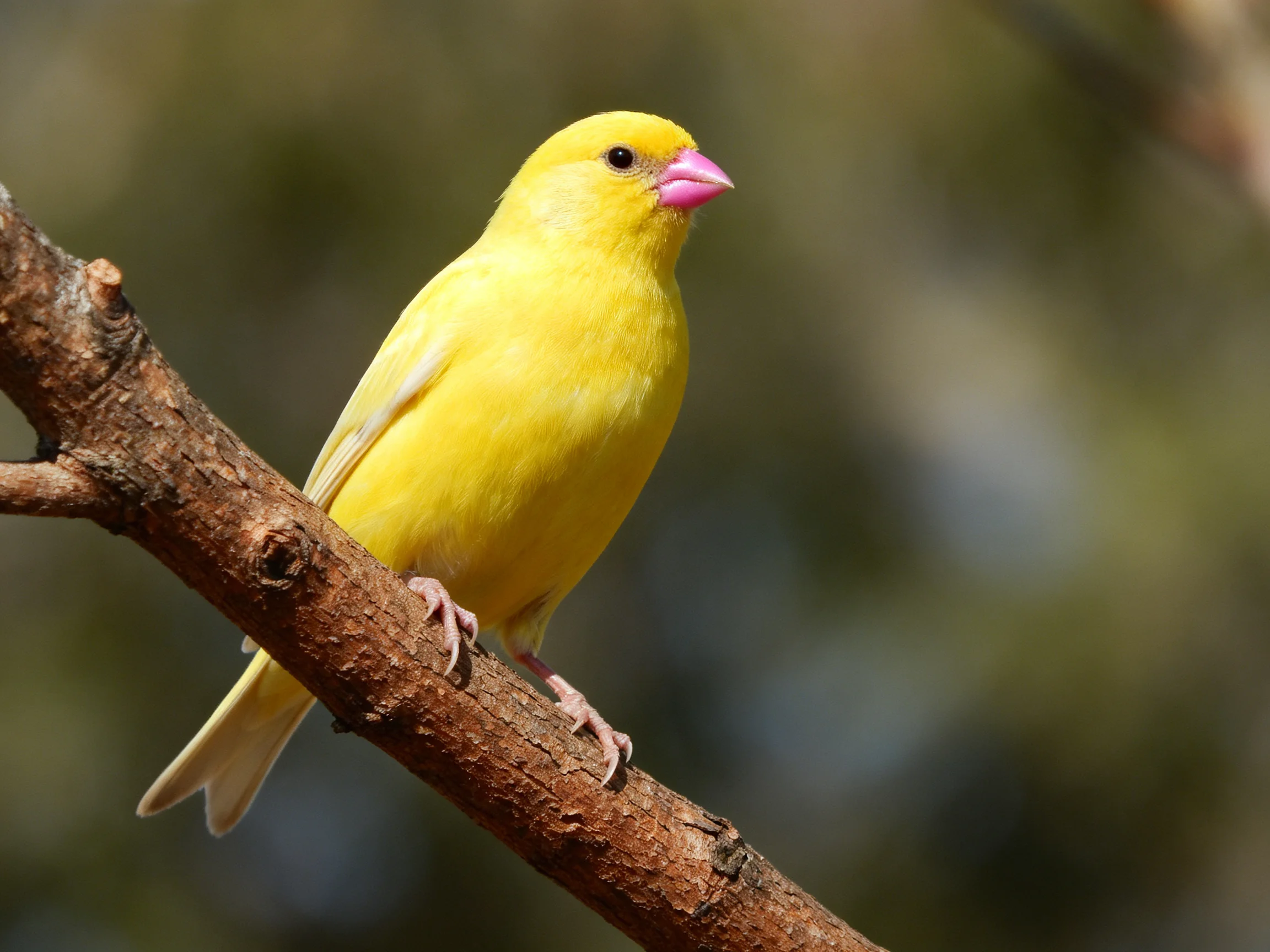 A bright yellow bird perched on a brown tree branch