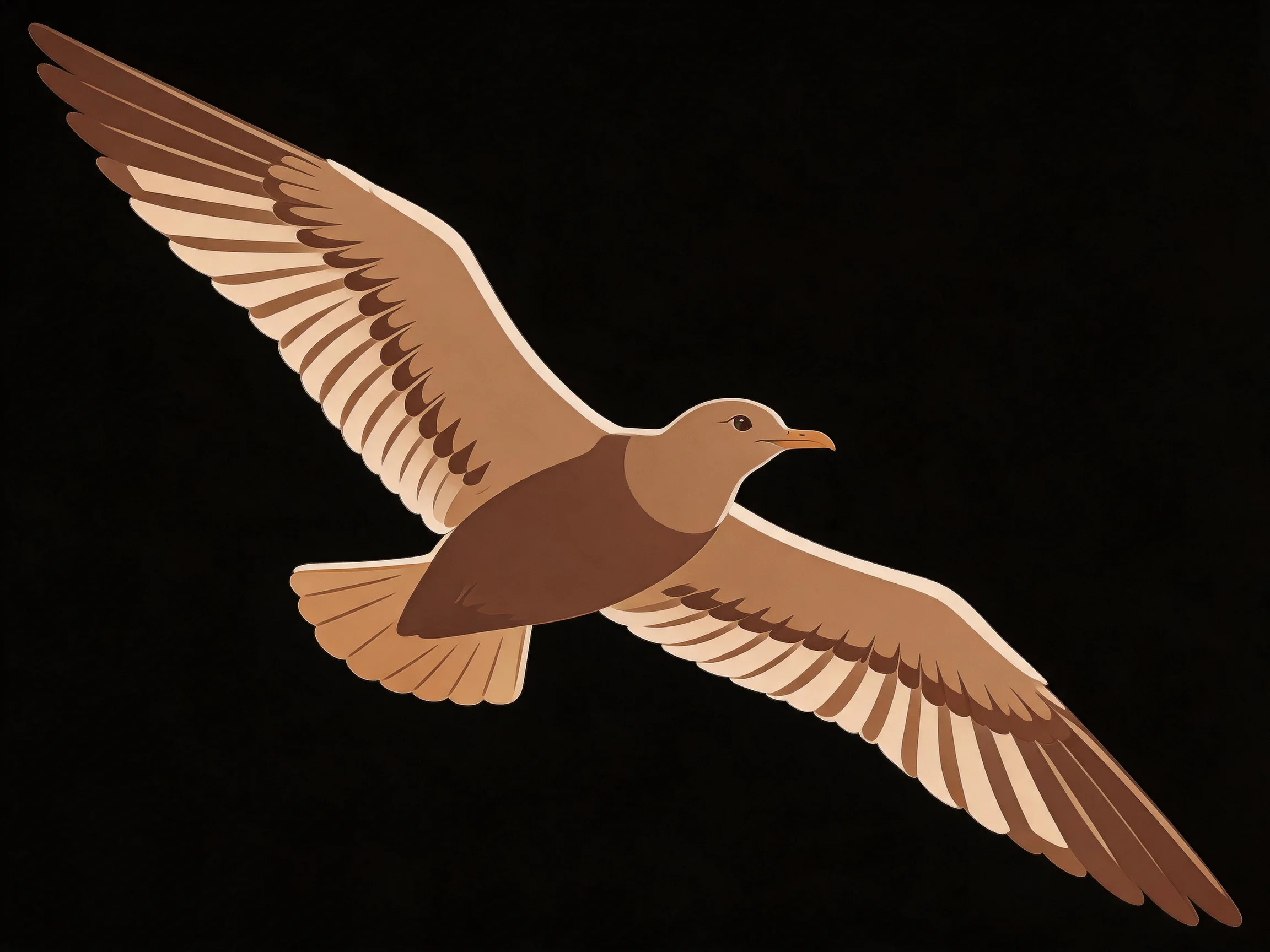 A brown-feathered seabird soaring with outstretched wings