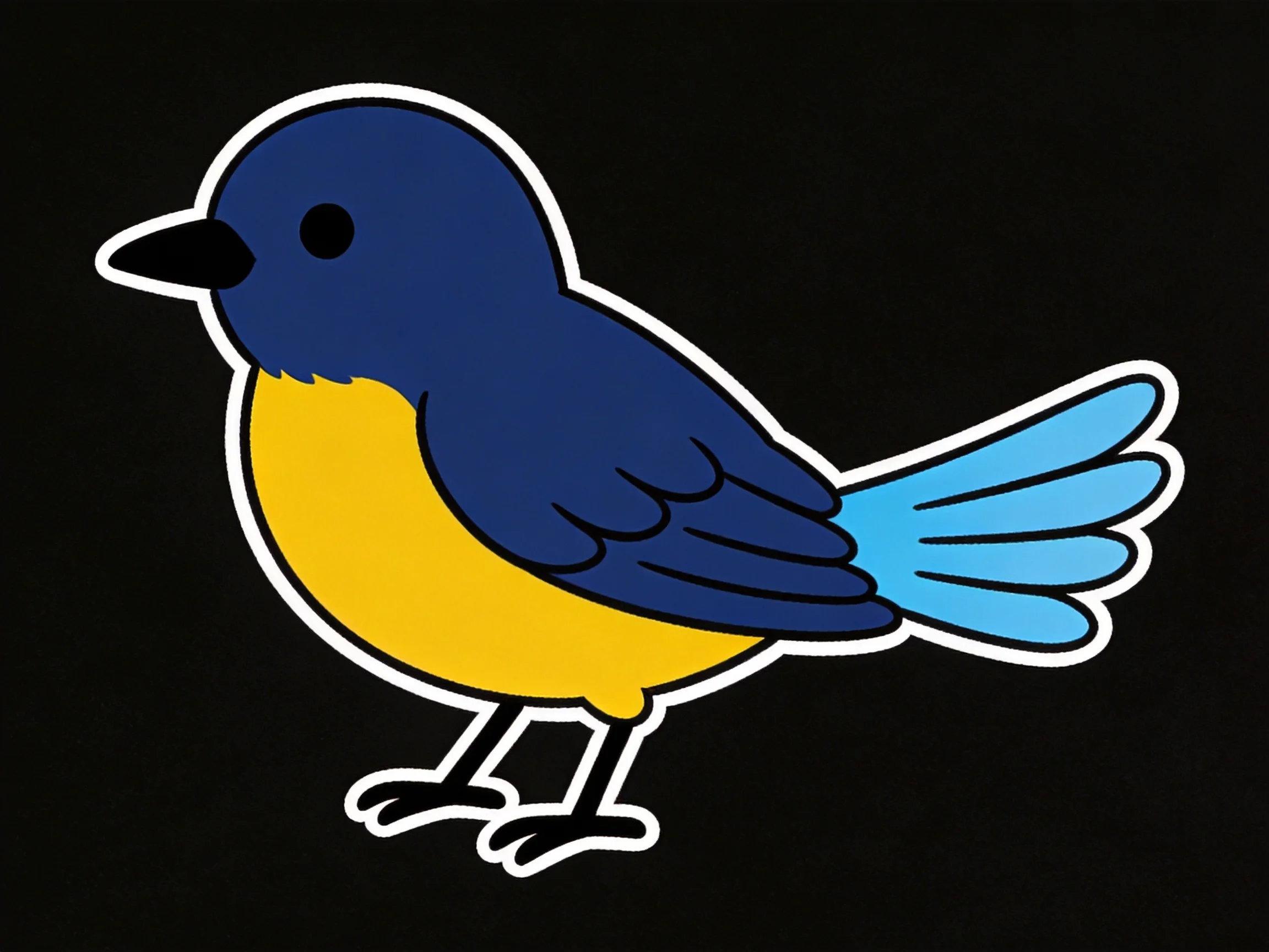 A cartoon bird with blue wings, yellow chest, and light blue tail