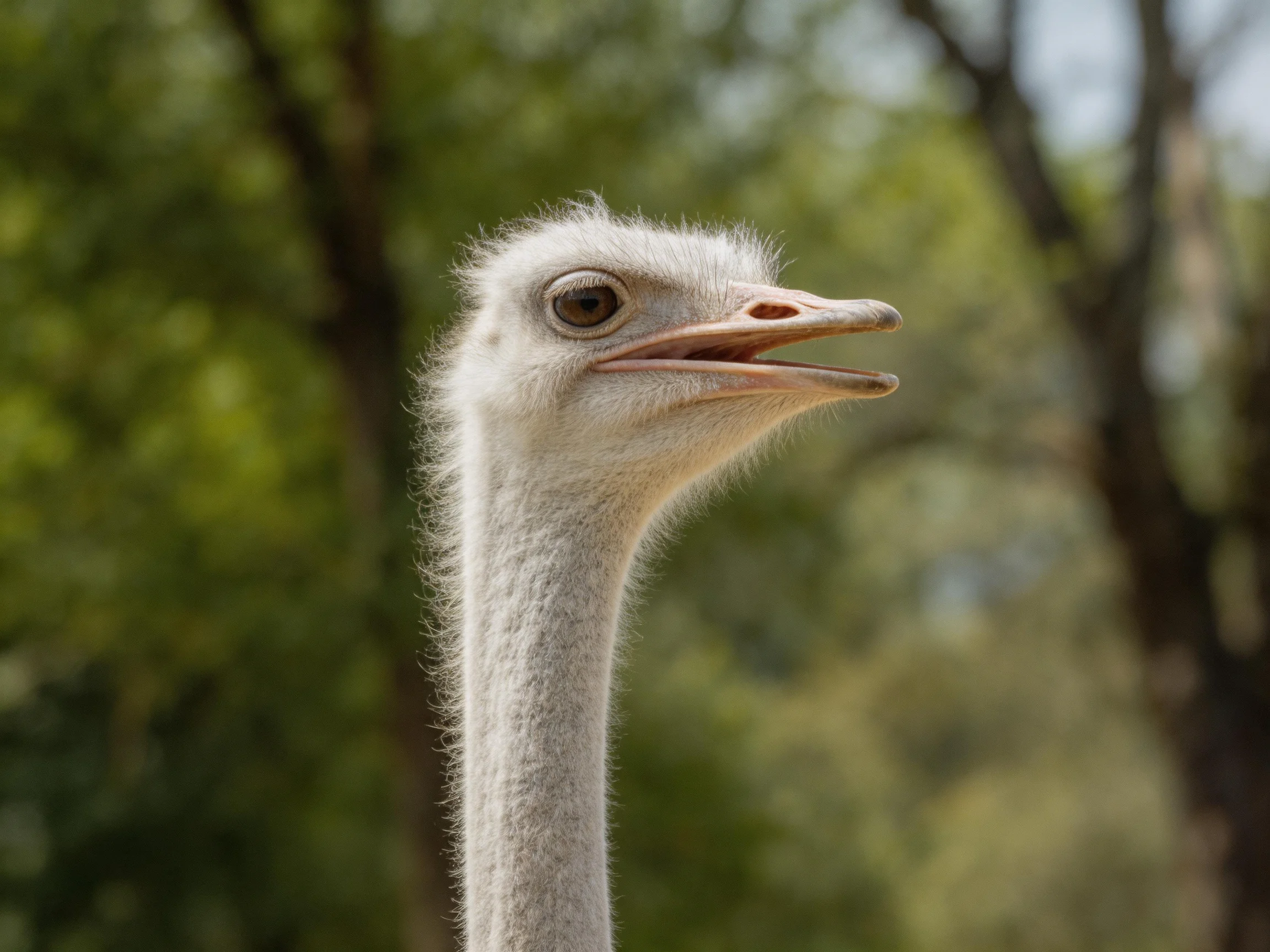 A close - up of an ostrichs head with soft feathers