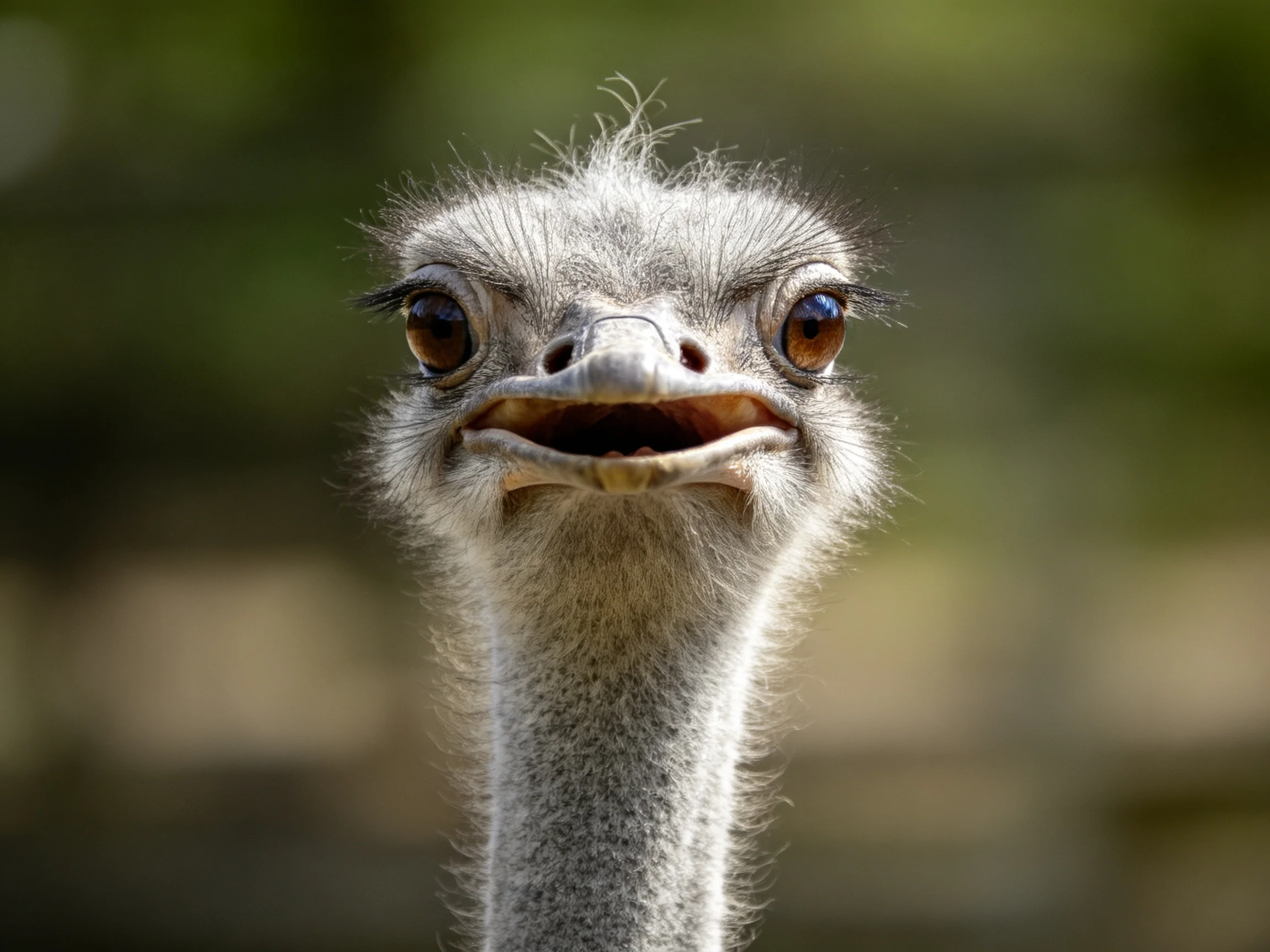 A close - up portrait of an ostrich with large eyes and textured feathers