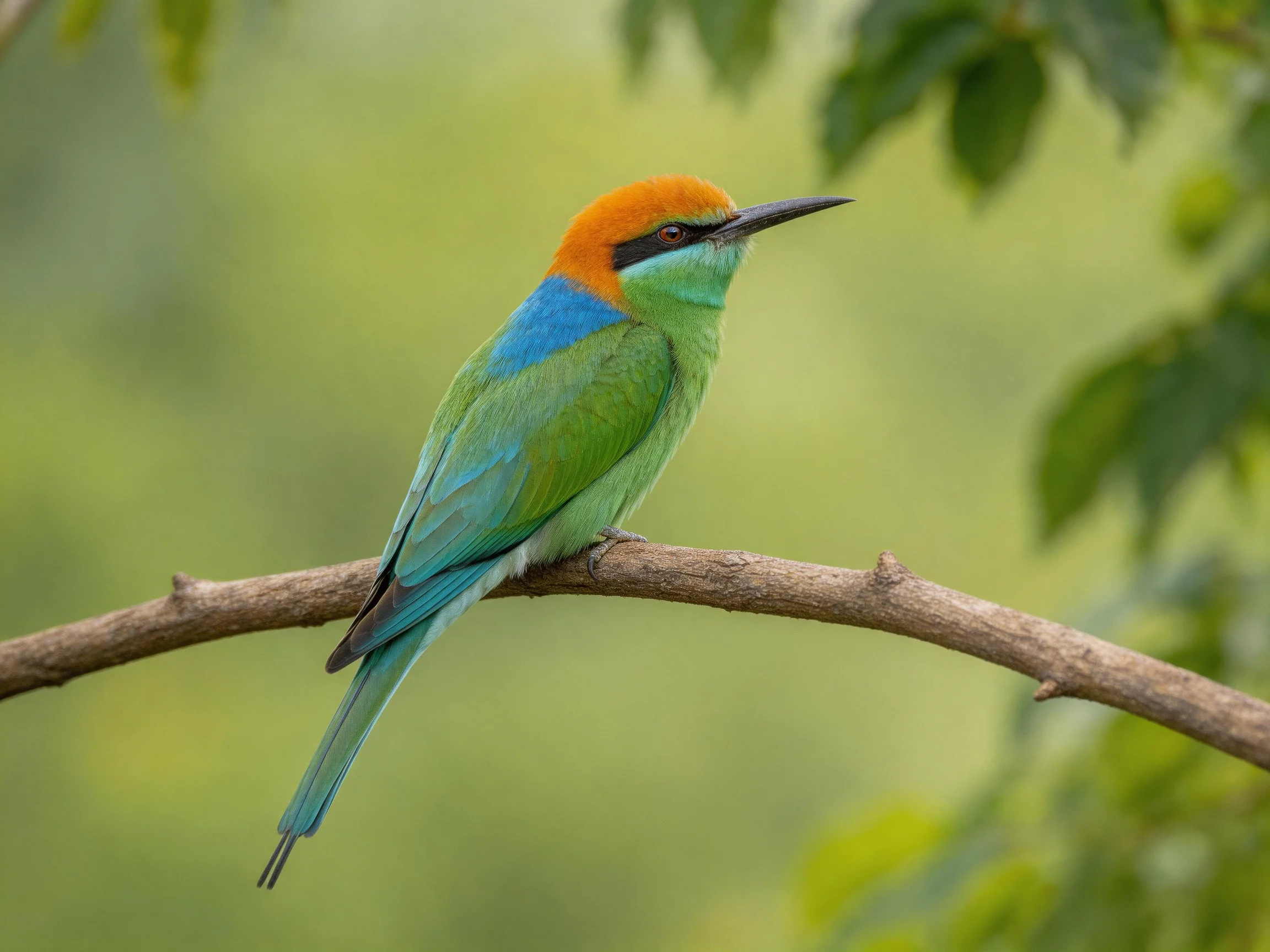 A colorful bee-eater perched on a tree branch