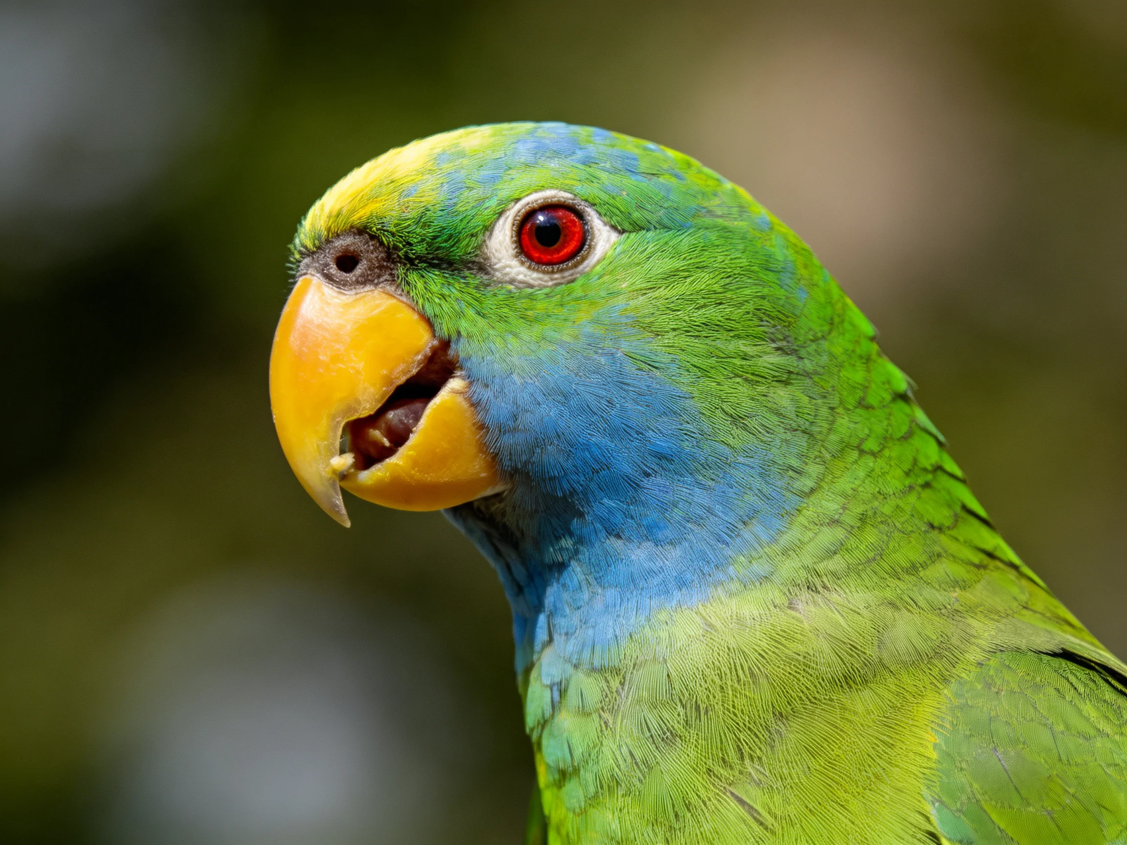 A colorful parrot with green, blue, and yellow plumage