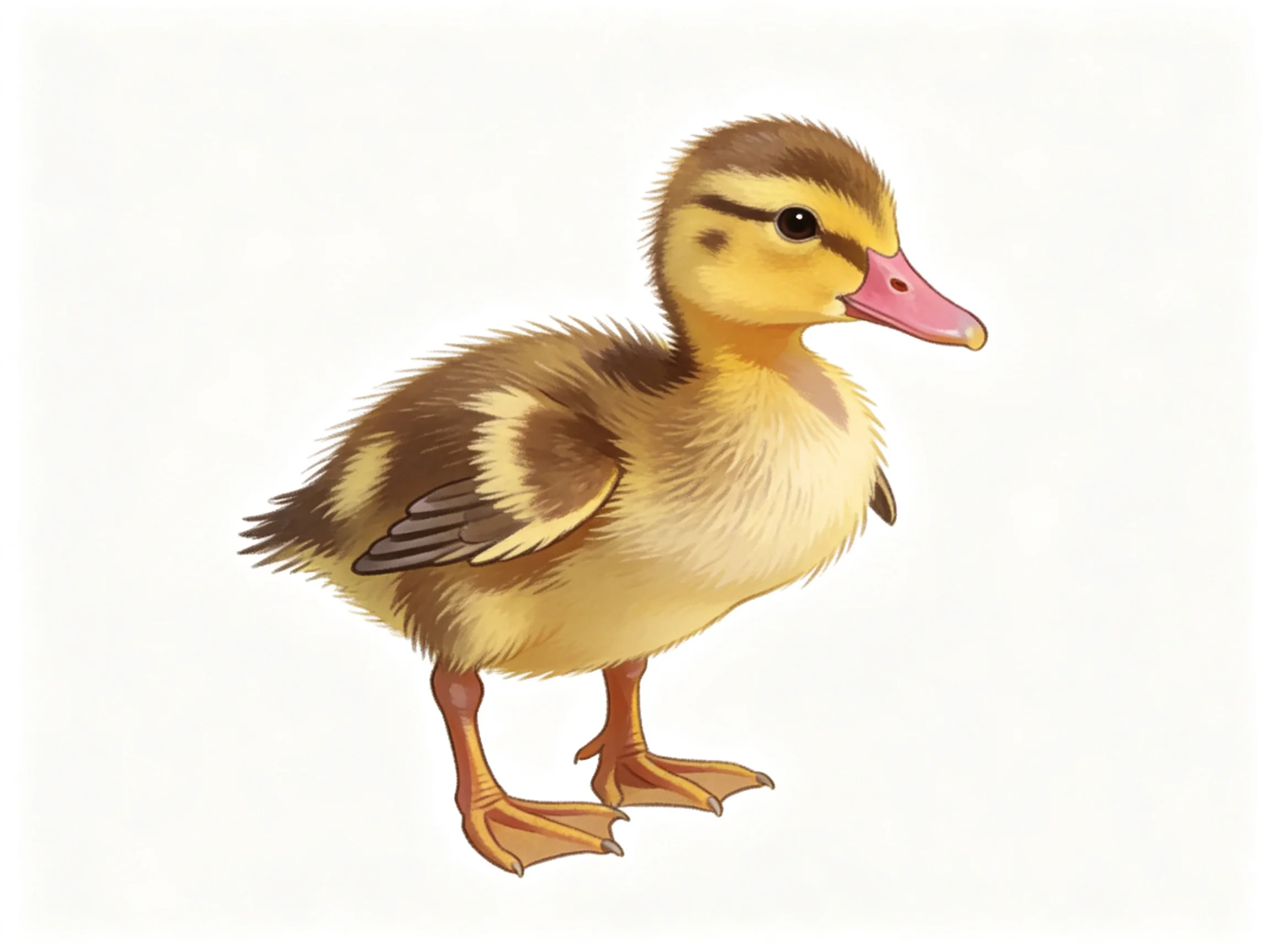 A fluffy brown and yellow duckling with a pink beak