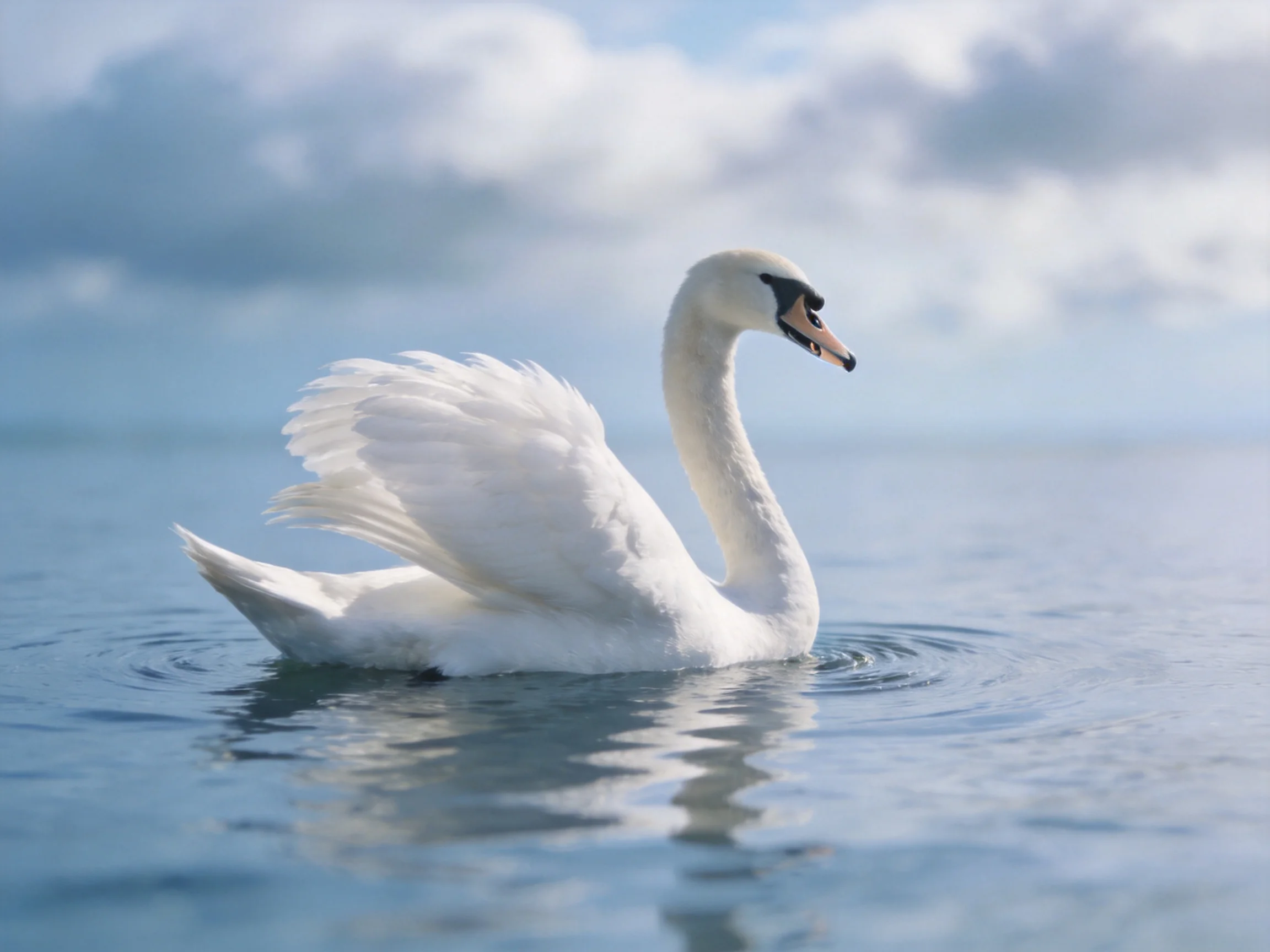 A graceful white swan gliding on calm blue waters