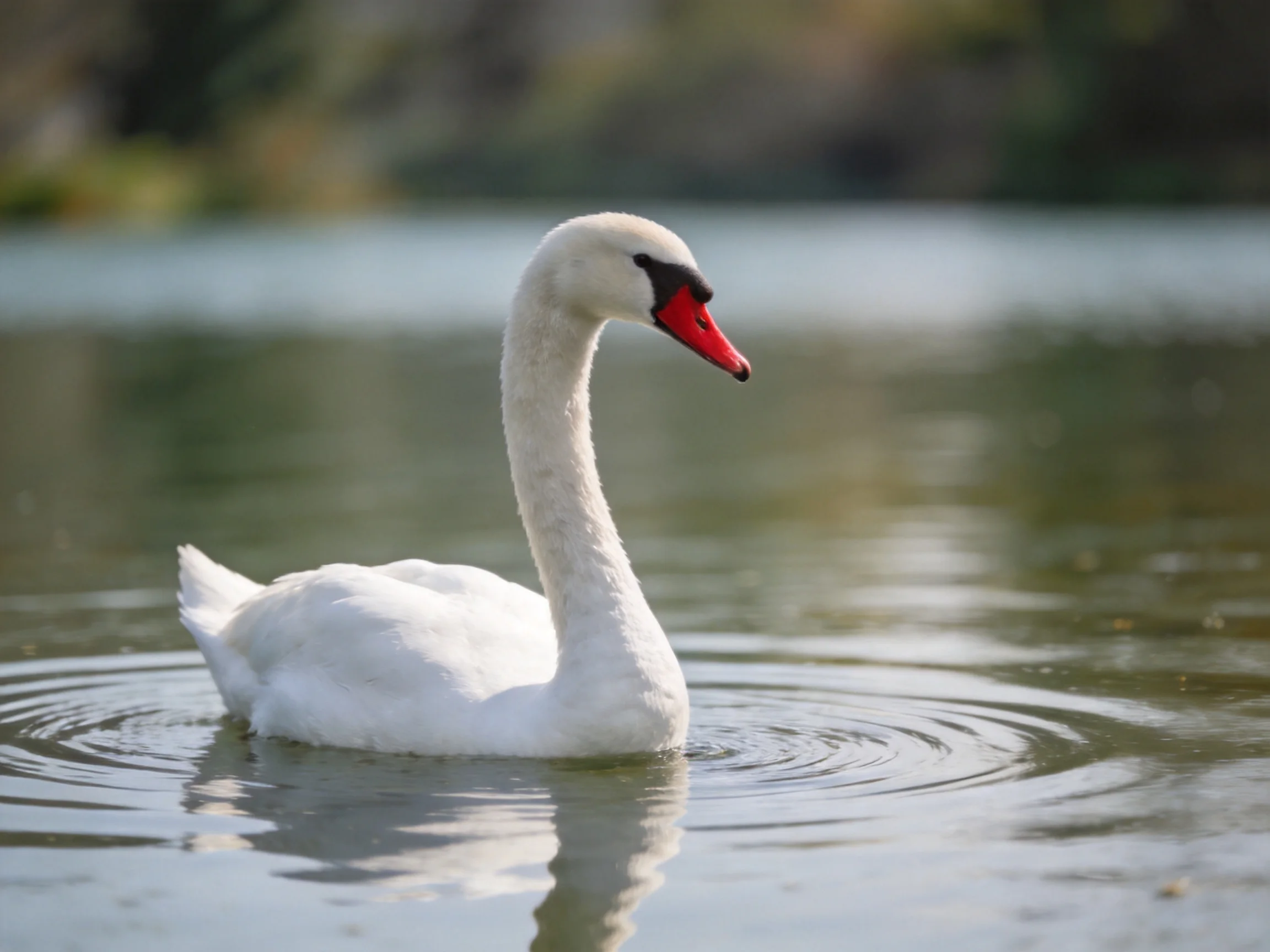 A graceful white swan gliding on calm water