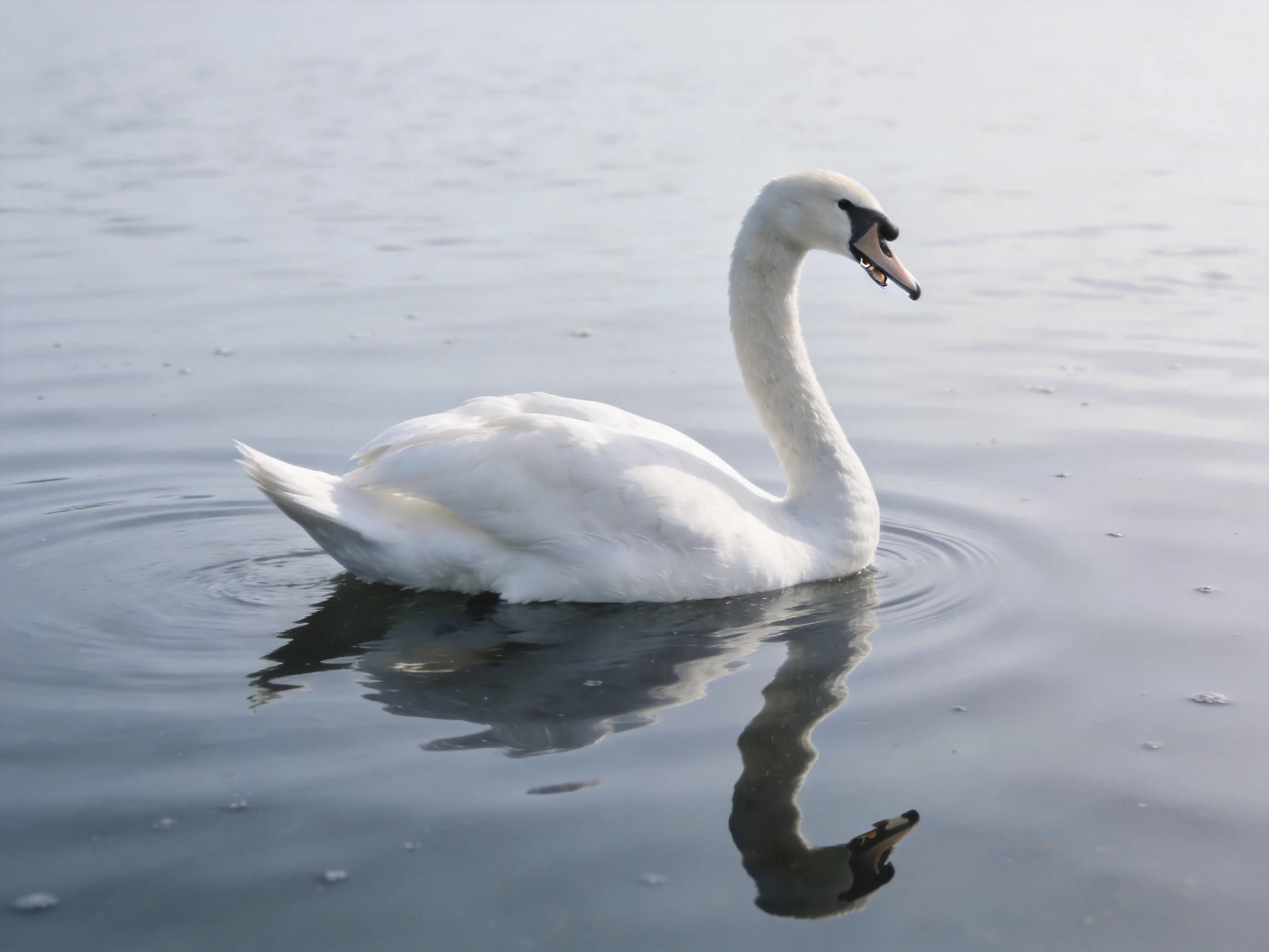 A graceful white swan gliding on serene water
