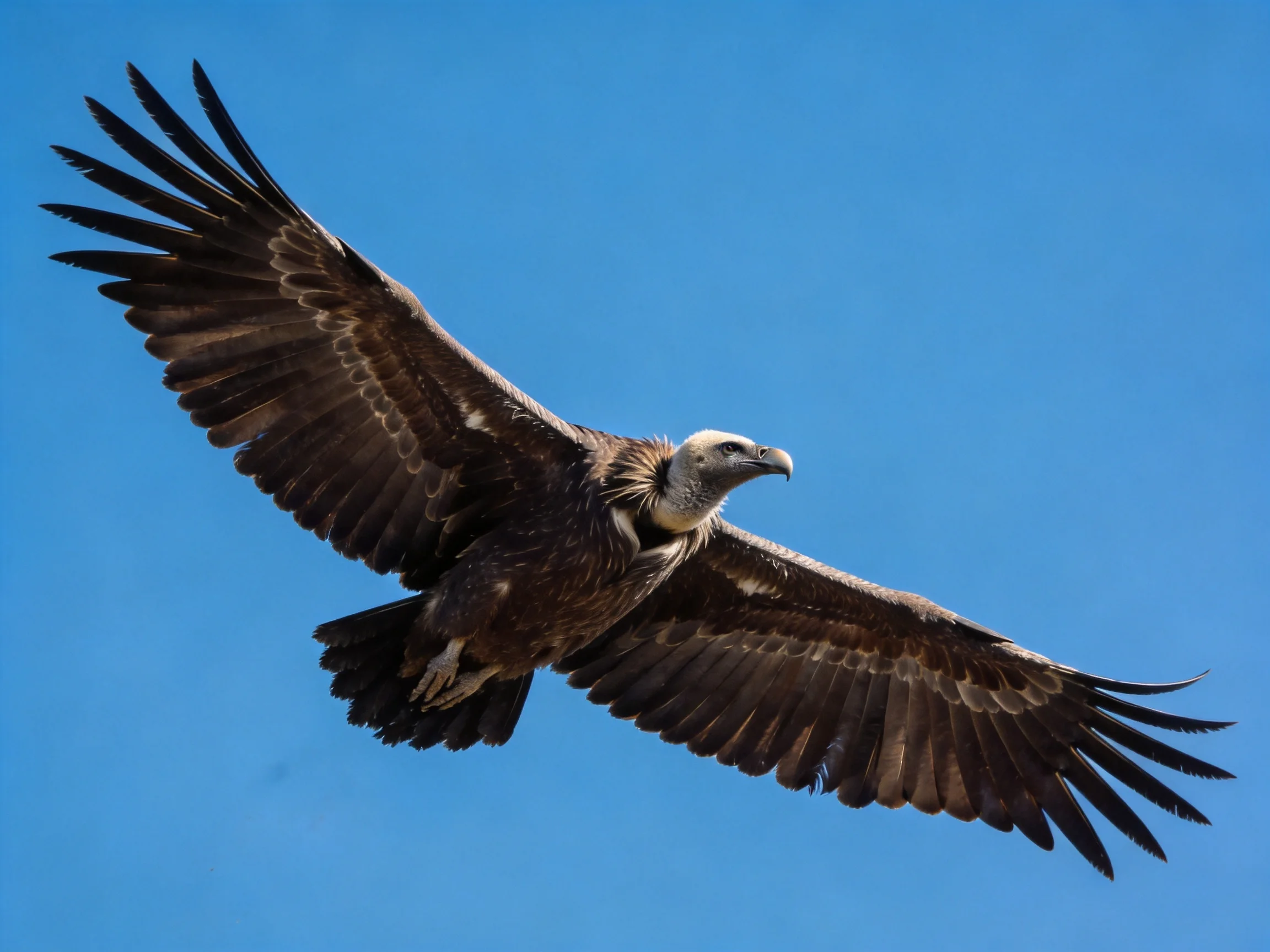 A large brown vulture soaring with outstretched wings