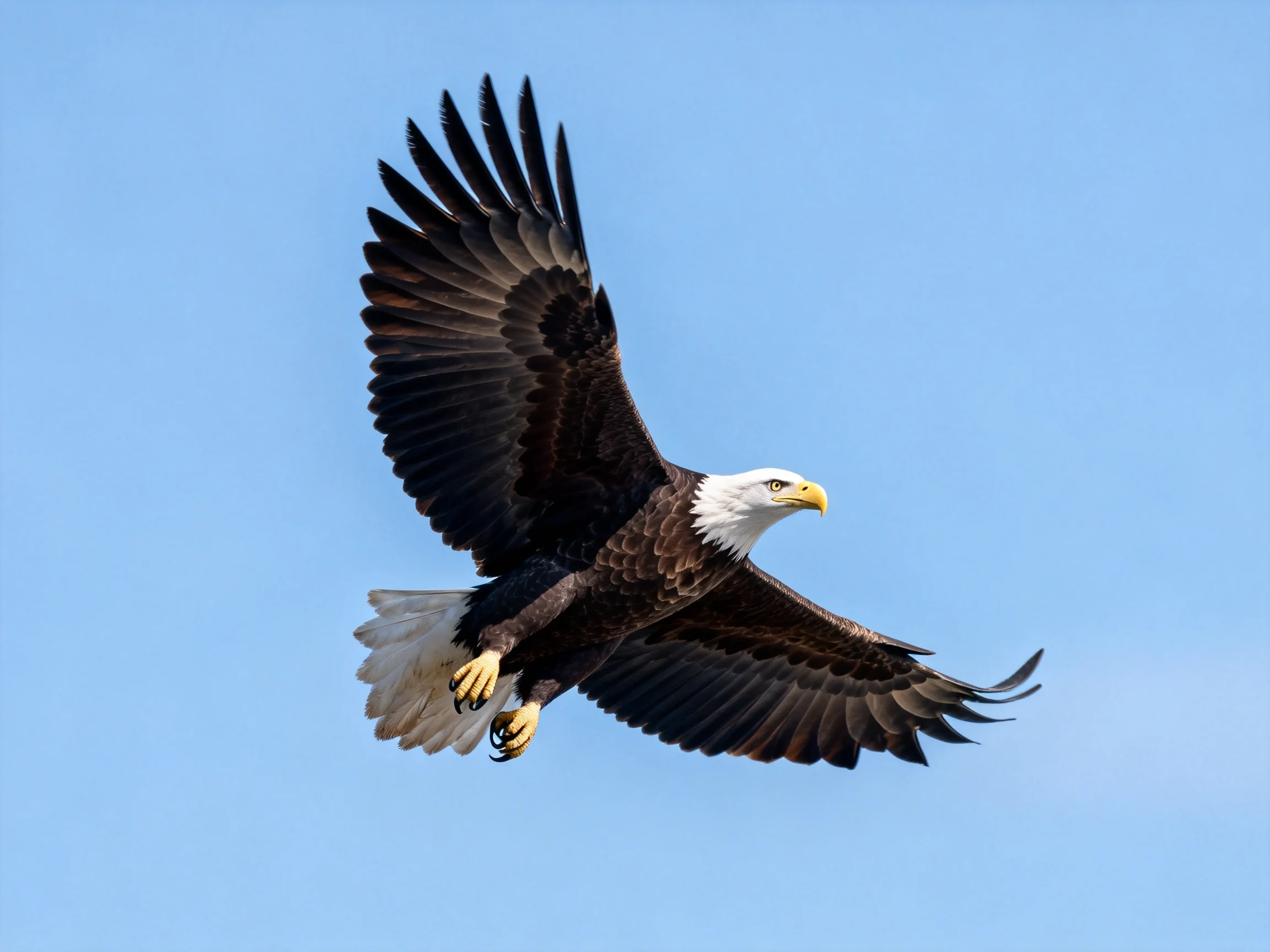 A majestic bald eagle soaring with outstretched wings
