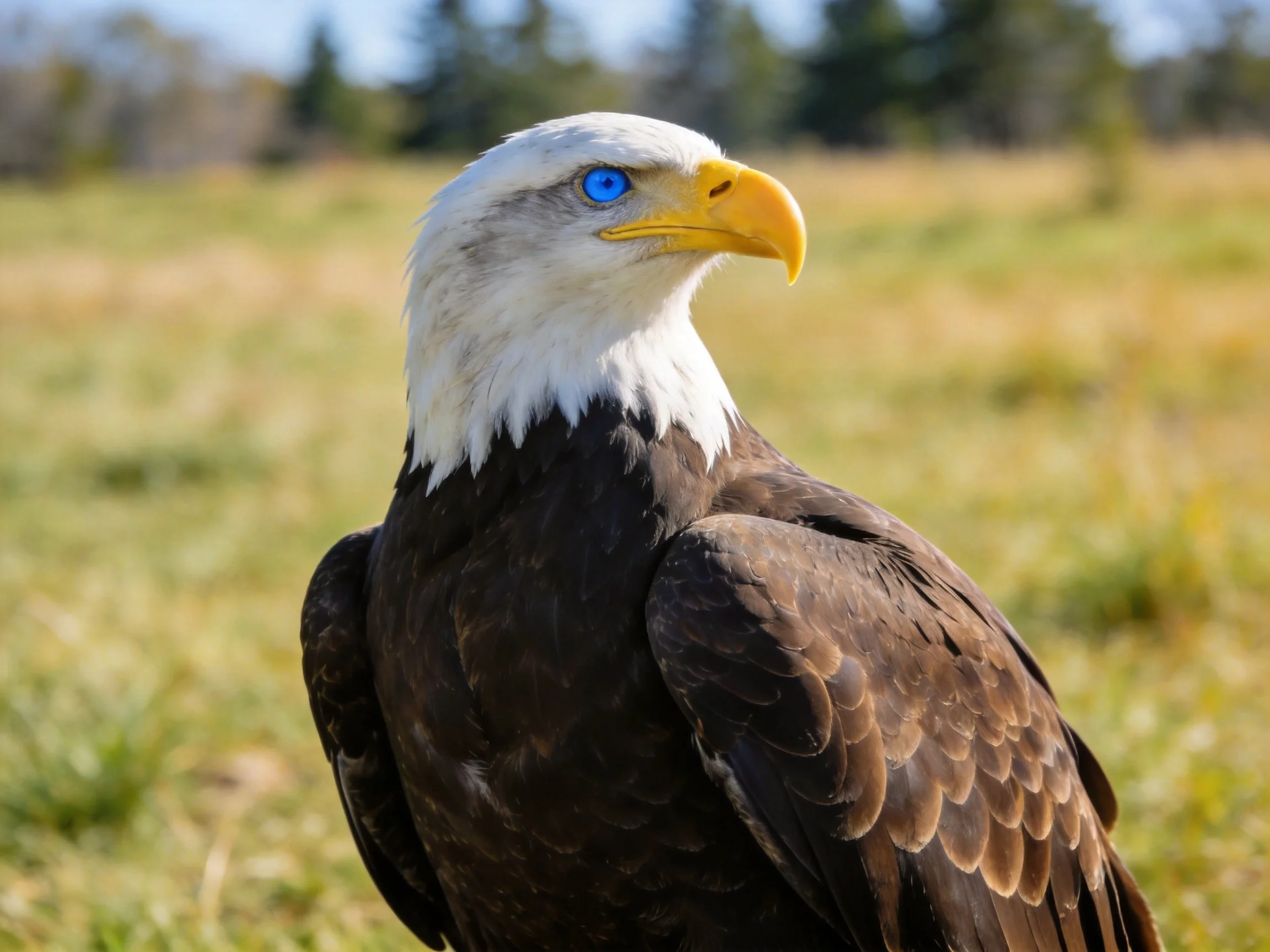 A majestic bald eagle with white head and brown wings