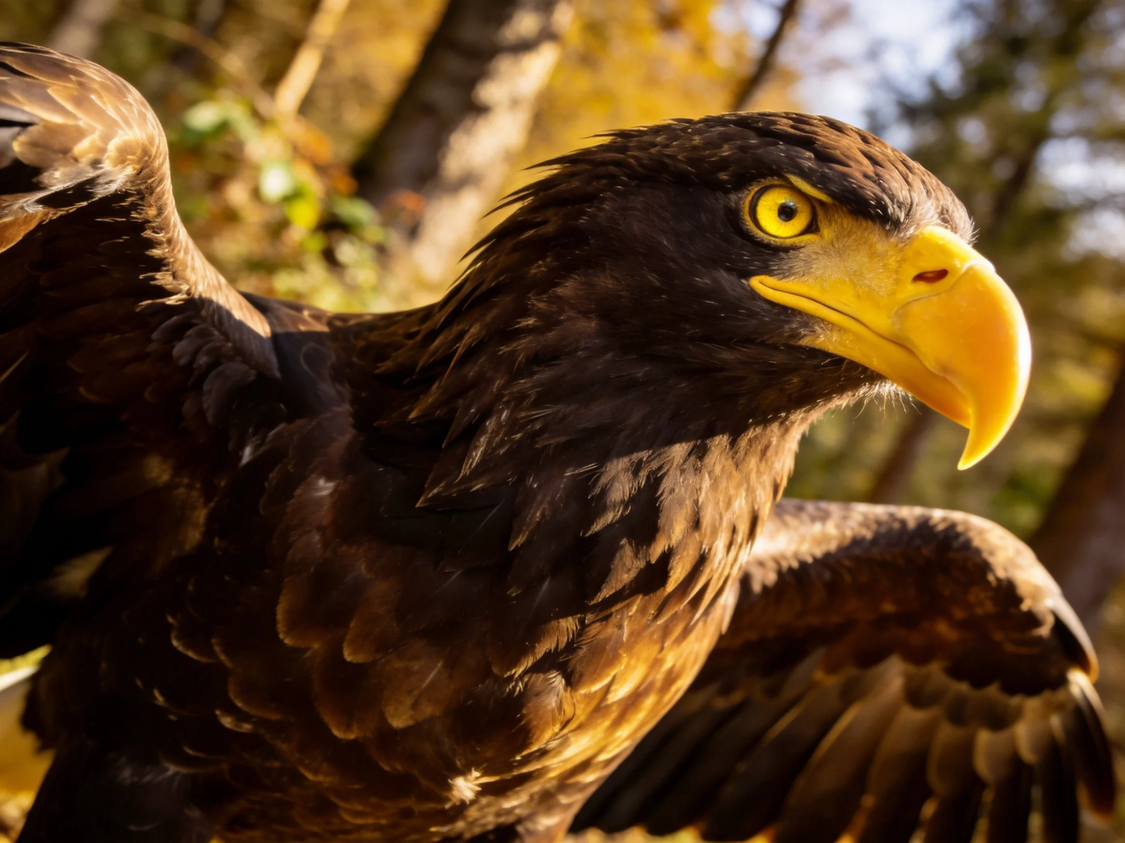 A close - up view of an eagle displaying its striking features and natural habitat.
