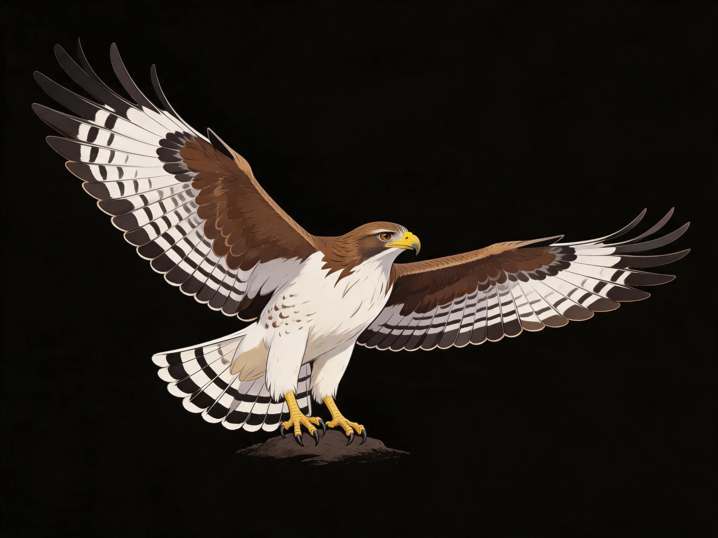 A majestic raptor with brown, white, and black plumage