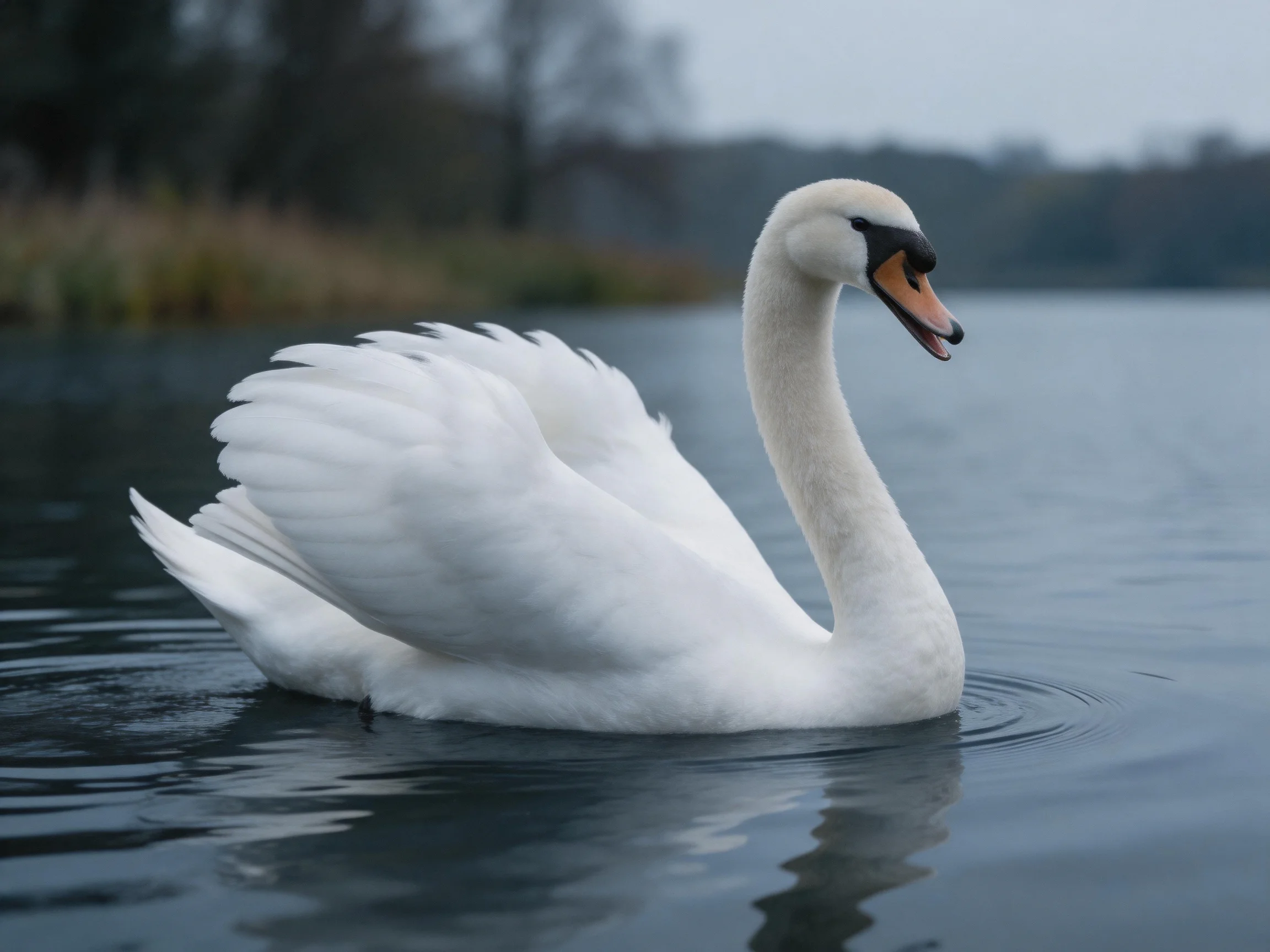 A majestic white swan gliding on calm water