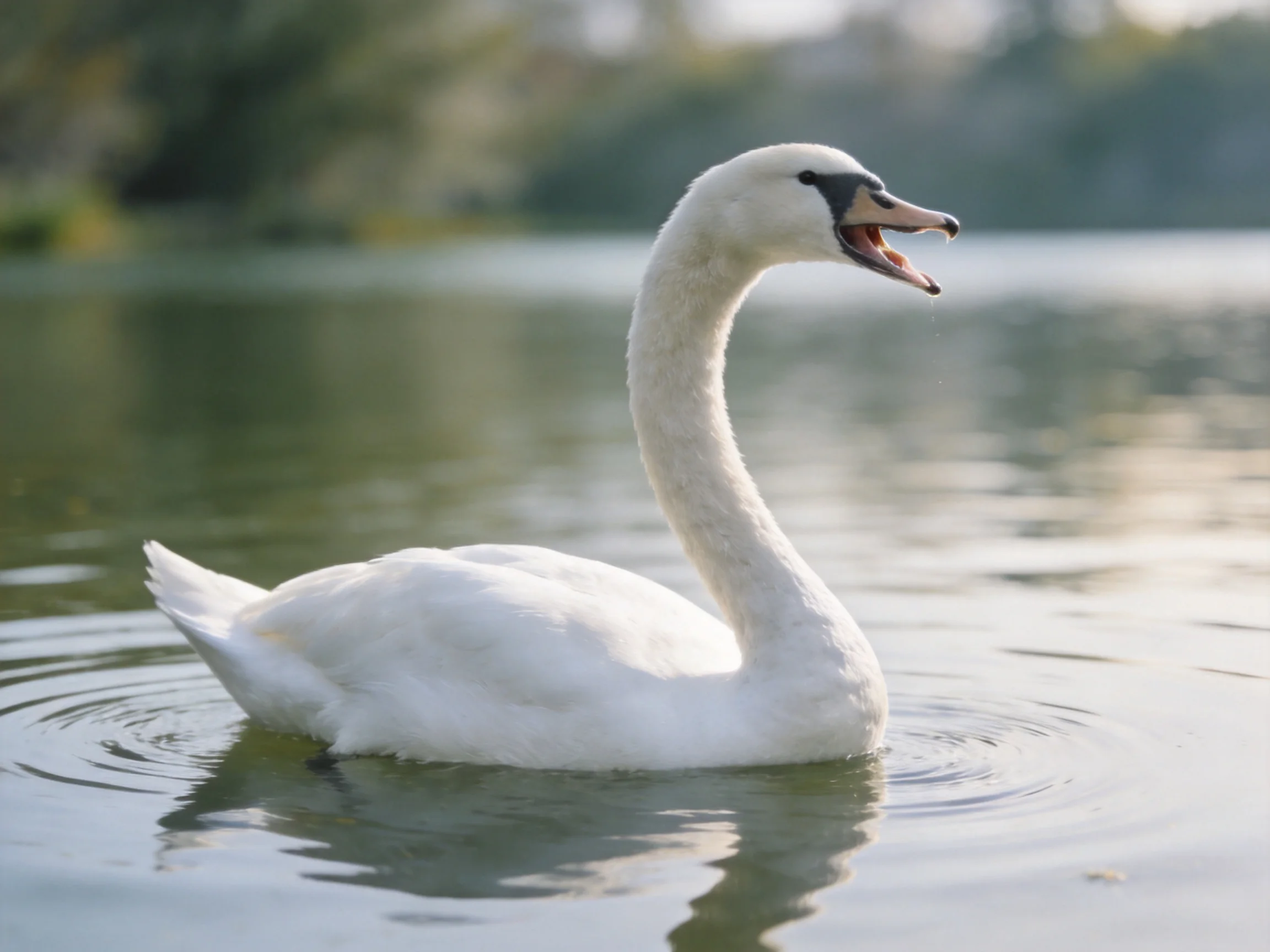 A majestic white swan gliding on tranquil water