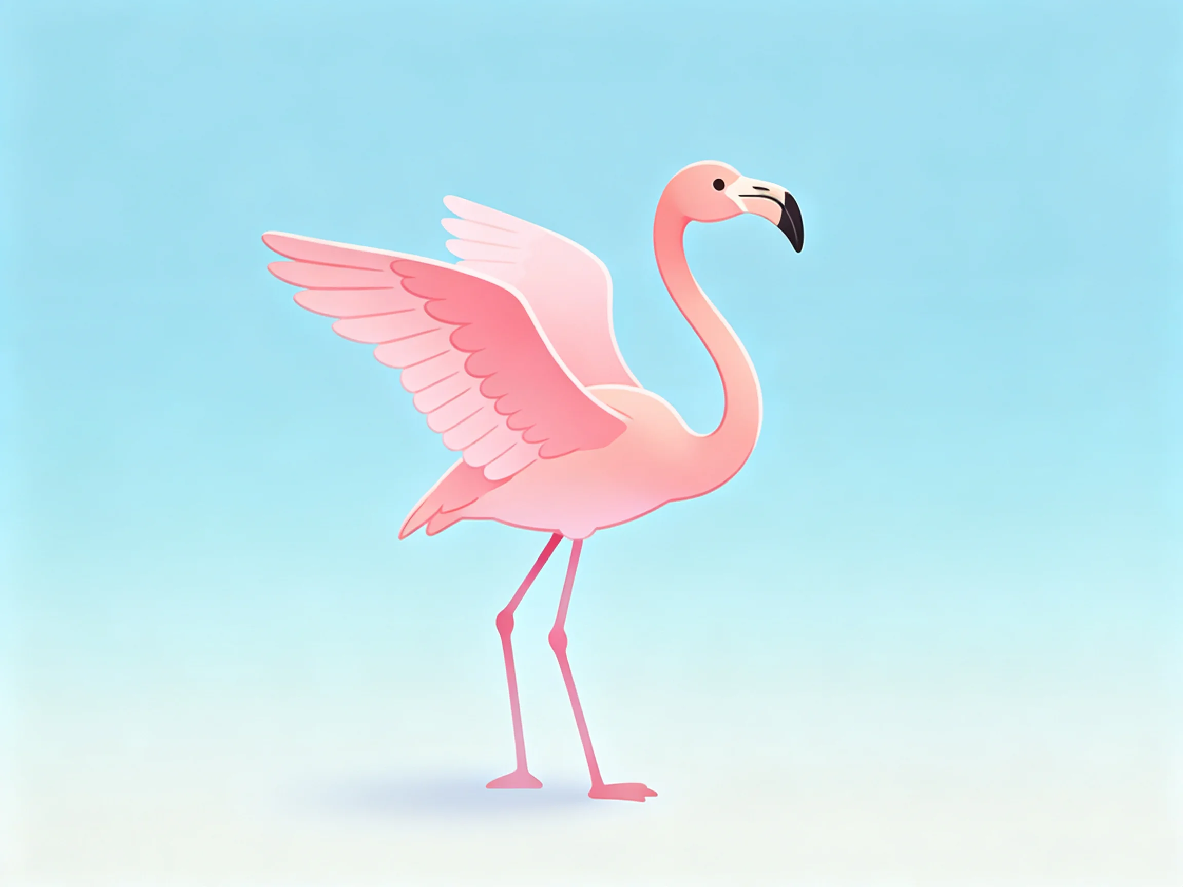 A pink flamingo with outstretched wings against a clear blue sky