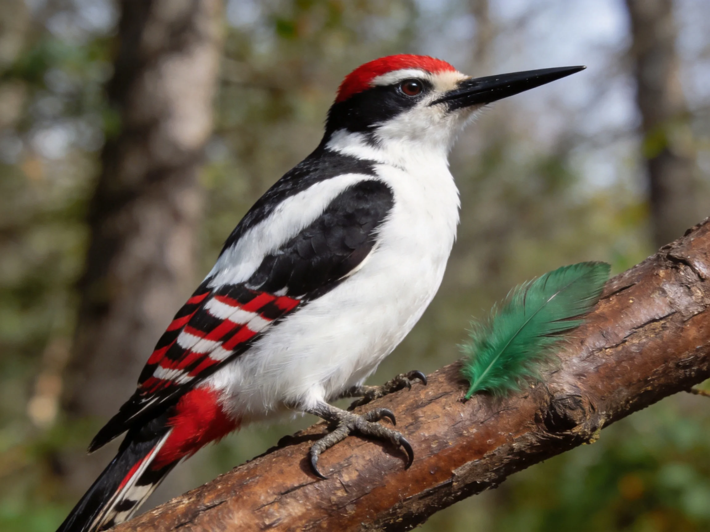 A red-crowned woodpecker perched on a brown branch