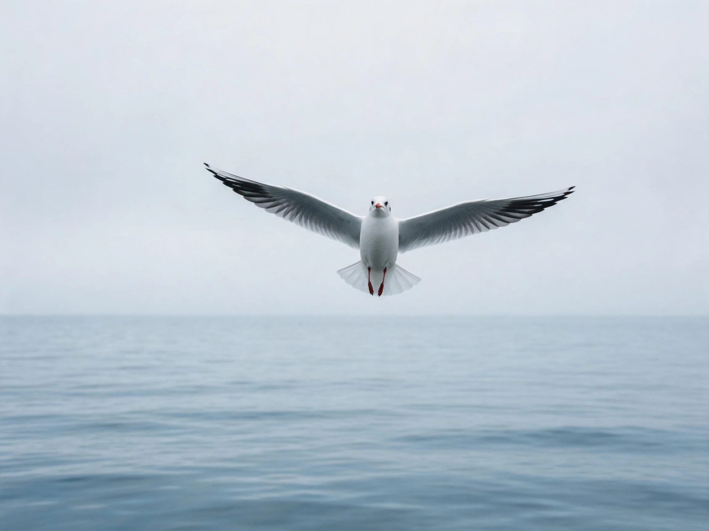 A seagull soaring over calm blue ocean waters