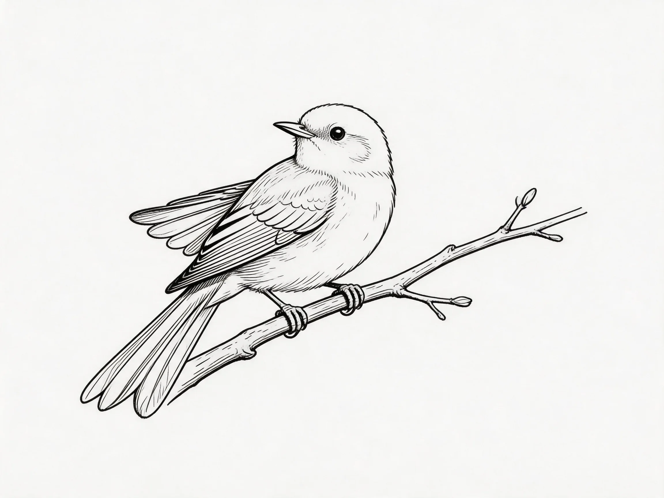 A small bird perched on a slender tree branch illustration