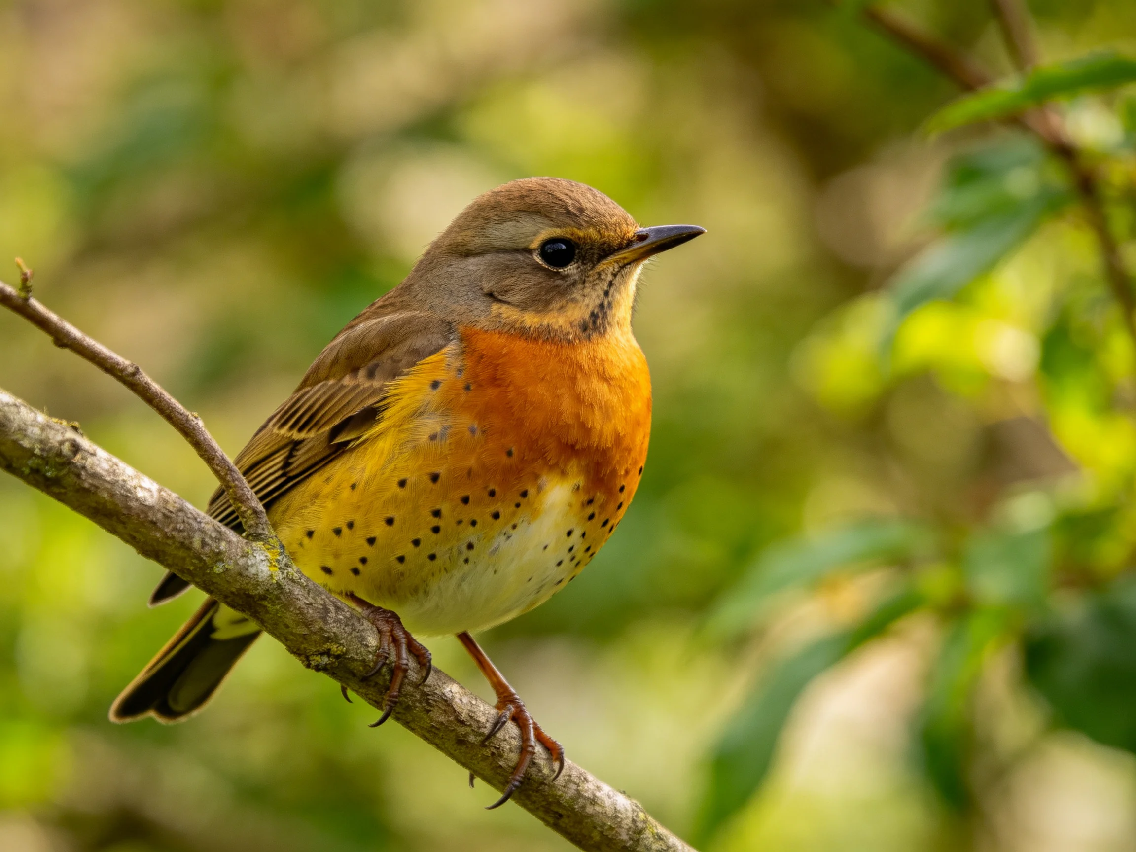 A small bird with an orange chest perched on a branch