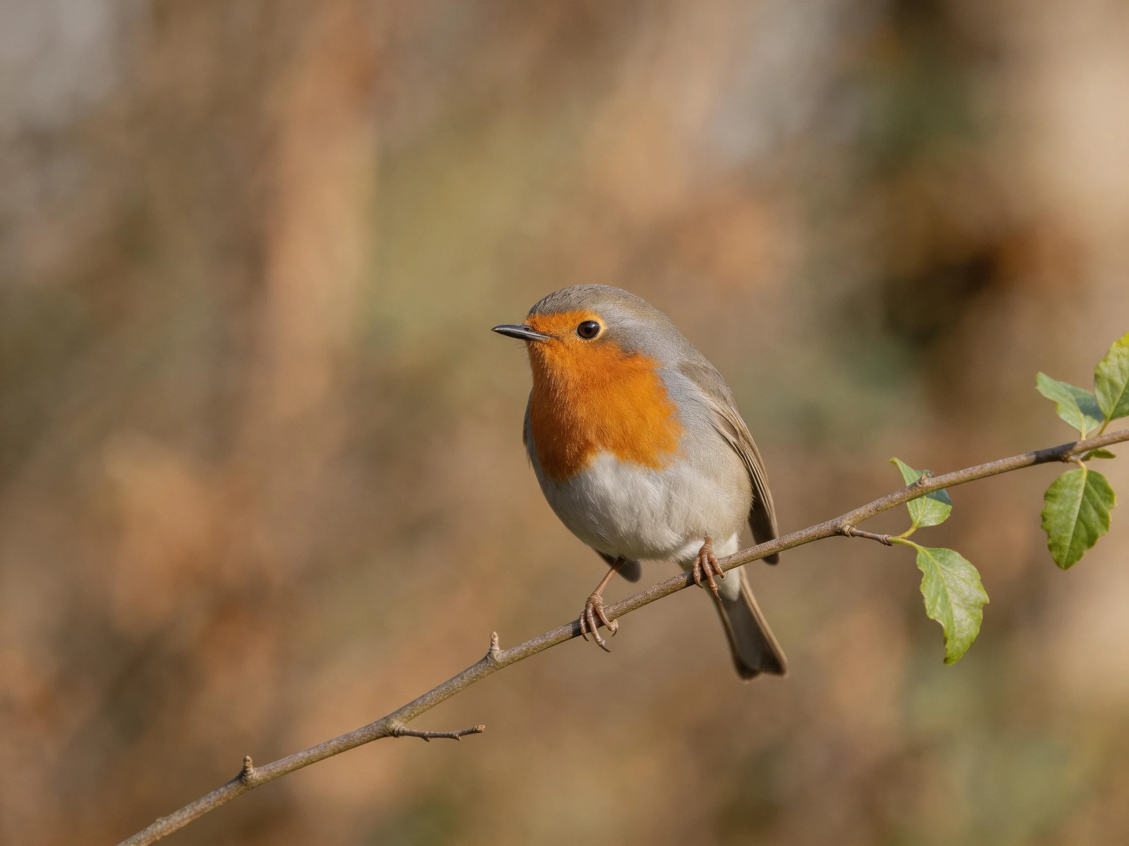 A small bird with an orange chest perched on a thin branch