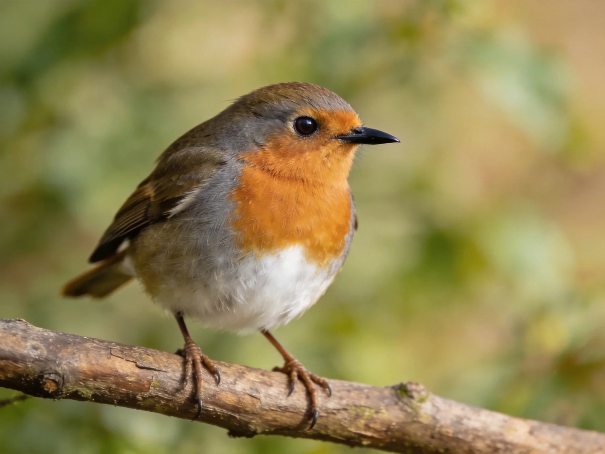 A small bird with orange chest perched on a brown branch