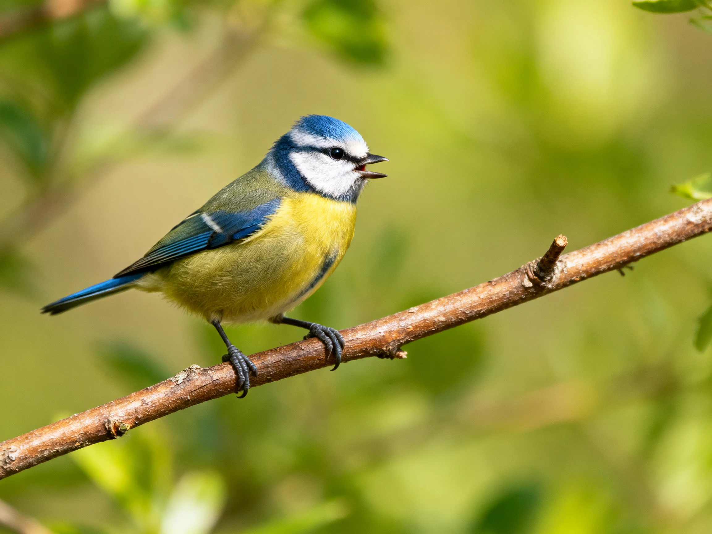 A small blue-headed bird perched on a brown branch