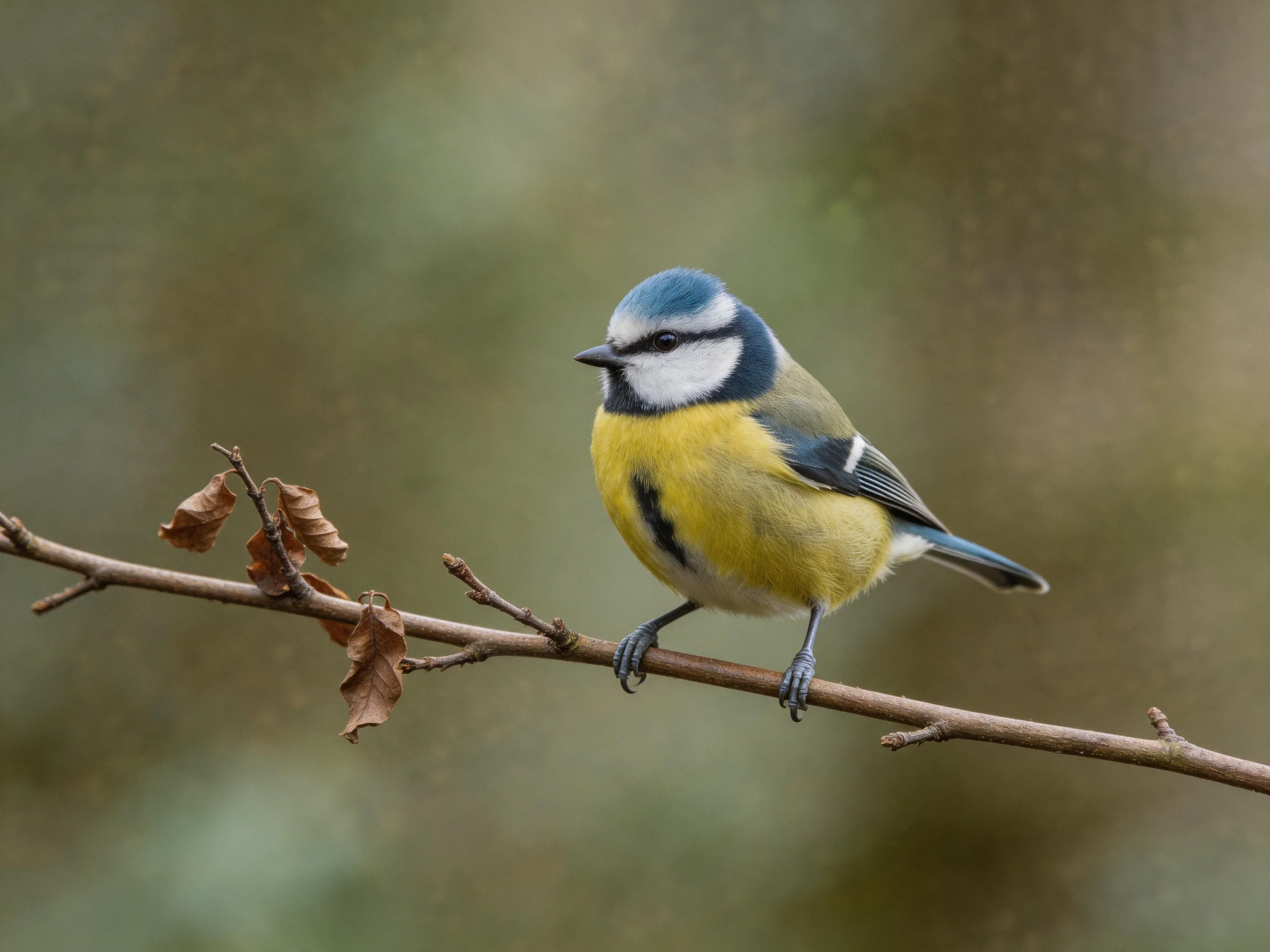 A small blue tit with colorful plumage perched on a branch