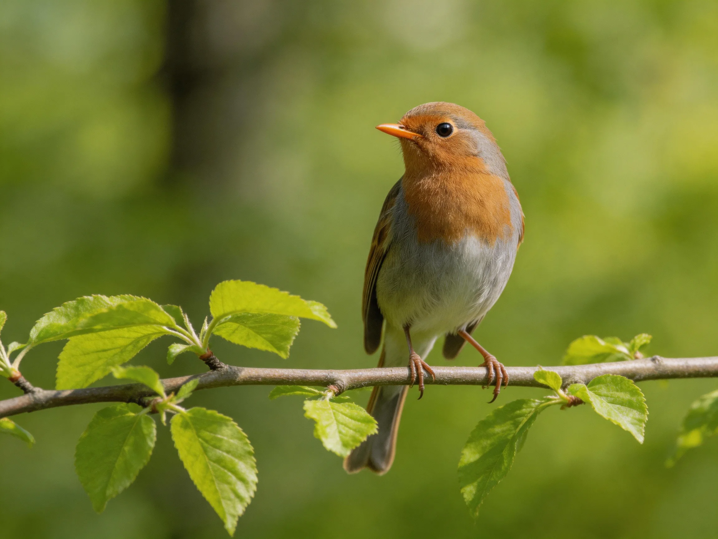A small orange-brown bird perched on a leafy branch