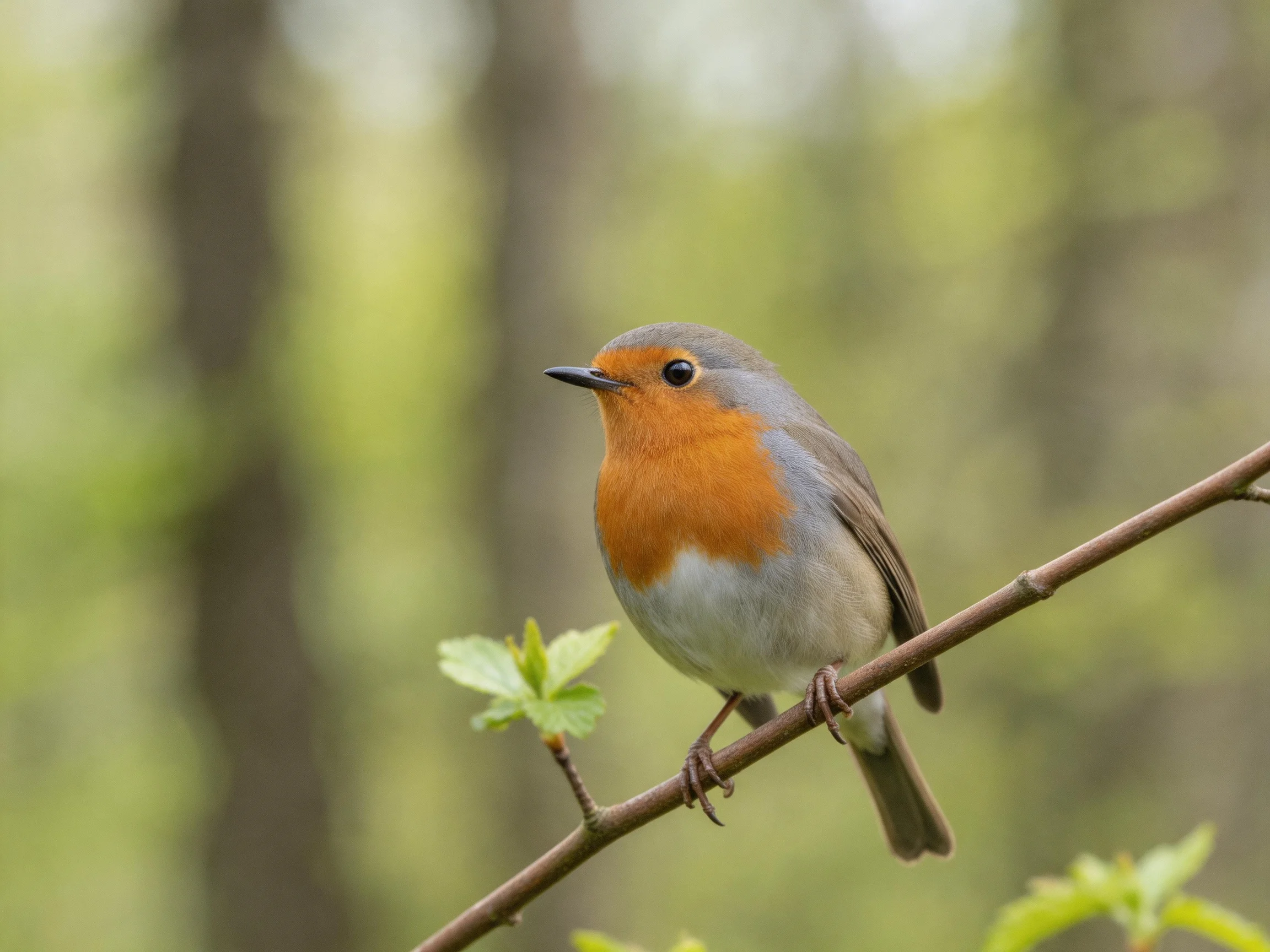A small orange-chested bird perched on a thin brown branch