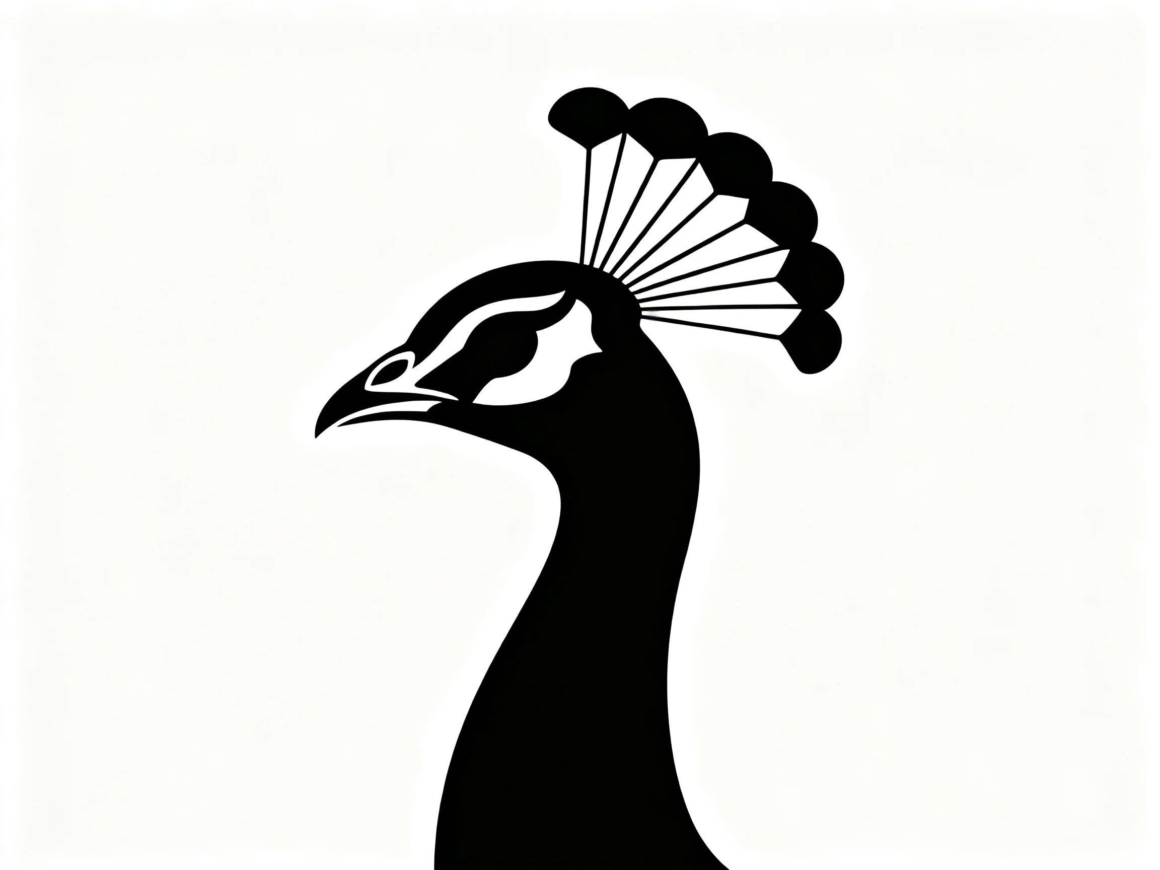 A stylized black peacock silhouette with fan-shaped crest