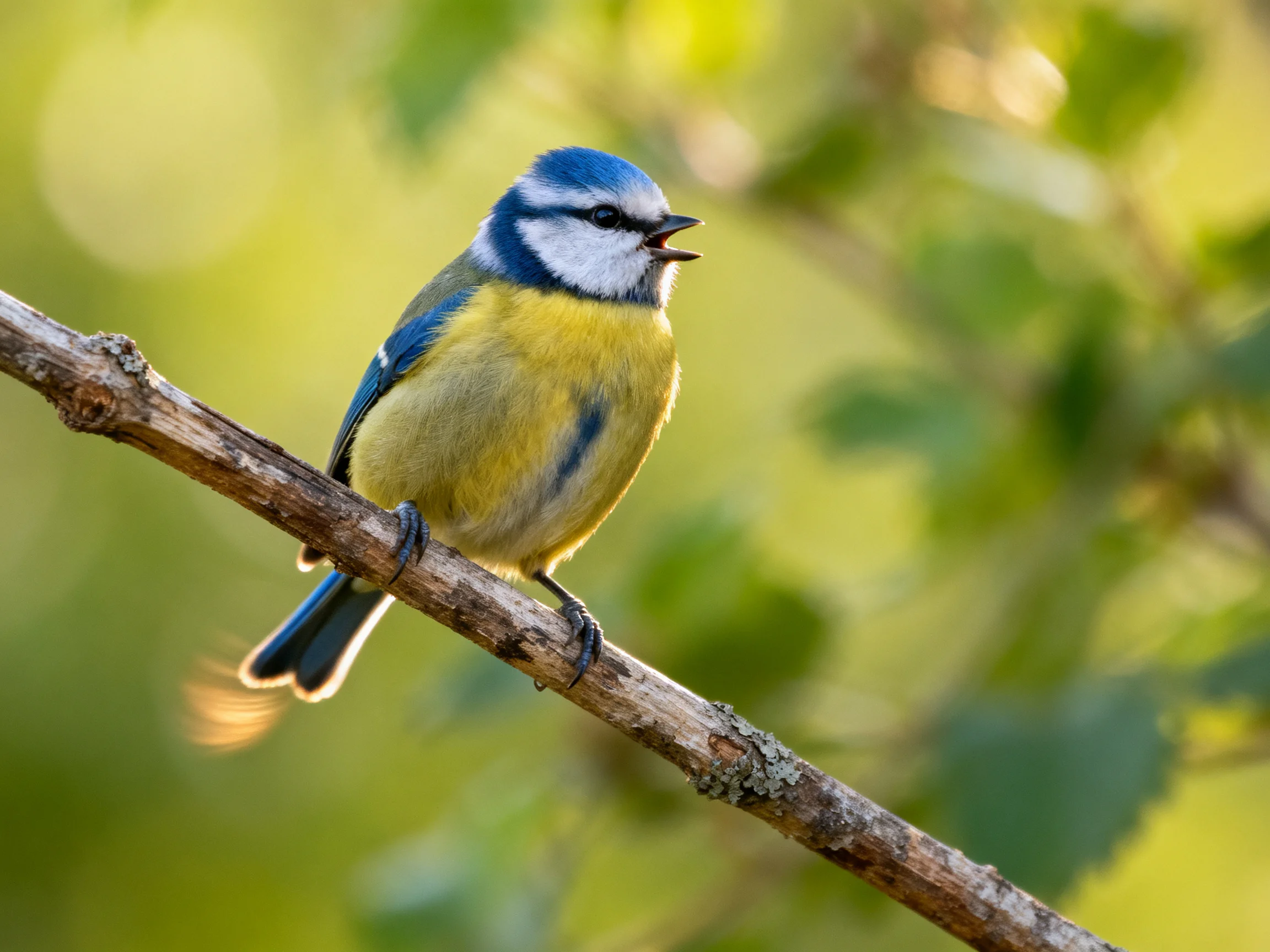 A vibrant blue and yellow bird perched on a tree branch