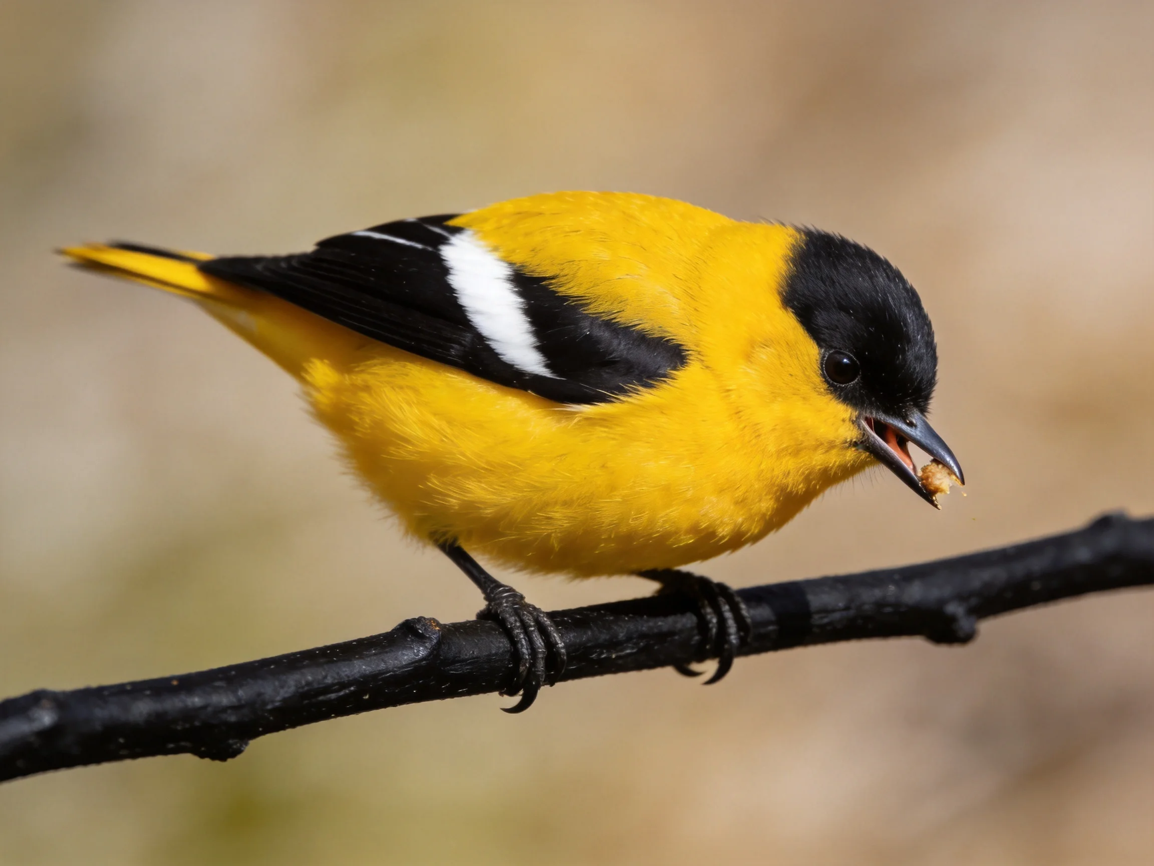 A vibrantly colored bird with black and white markings perches on a branch