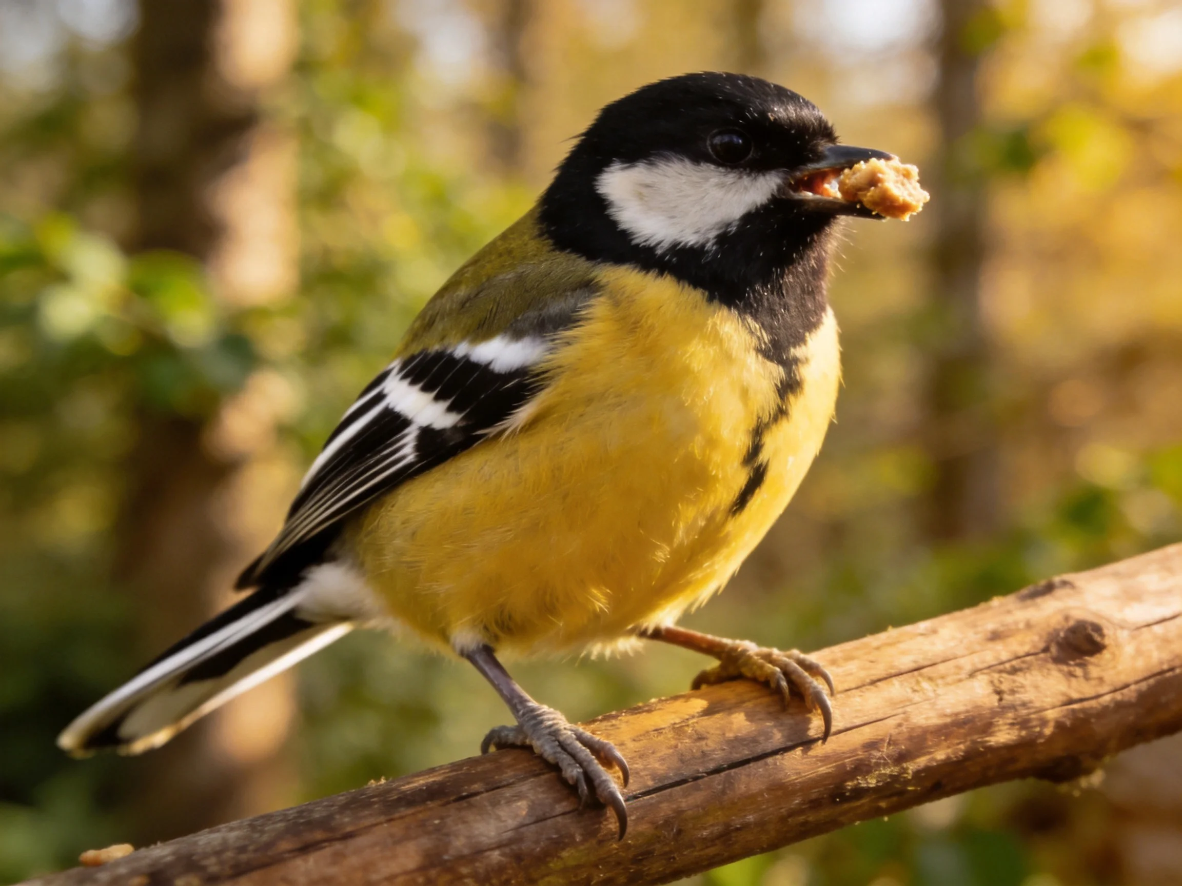 A vibrantly colored bird with yellow underparts perched on a wooden branch
