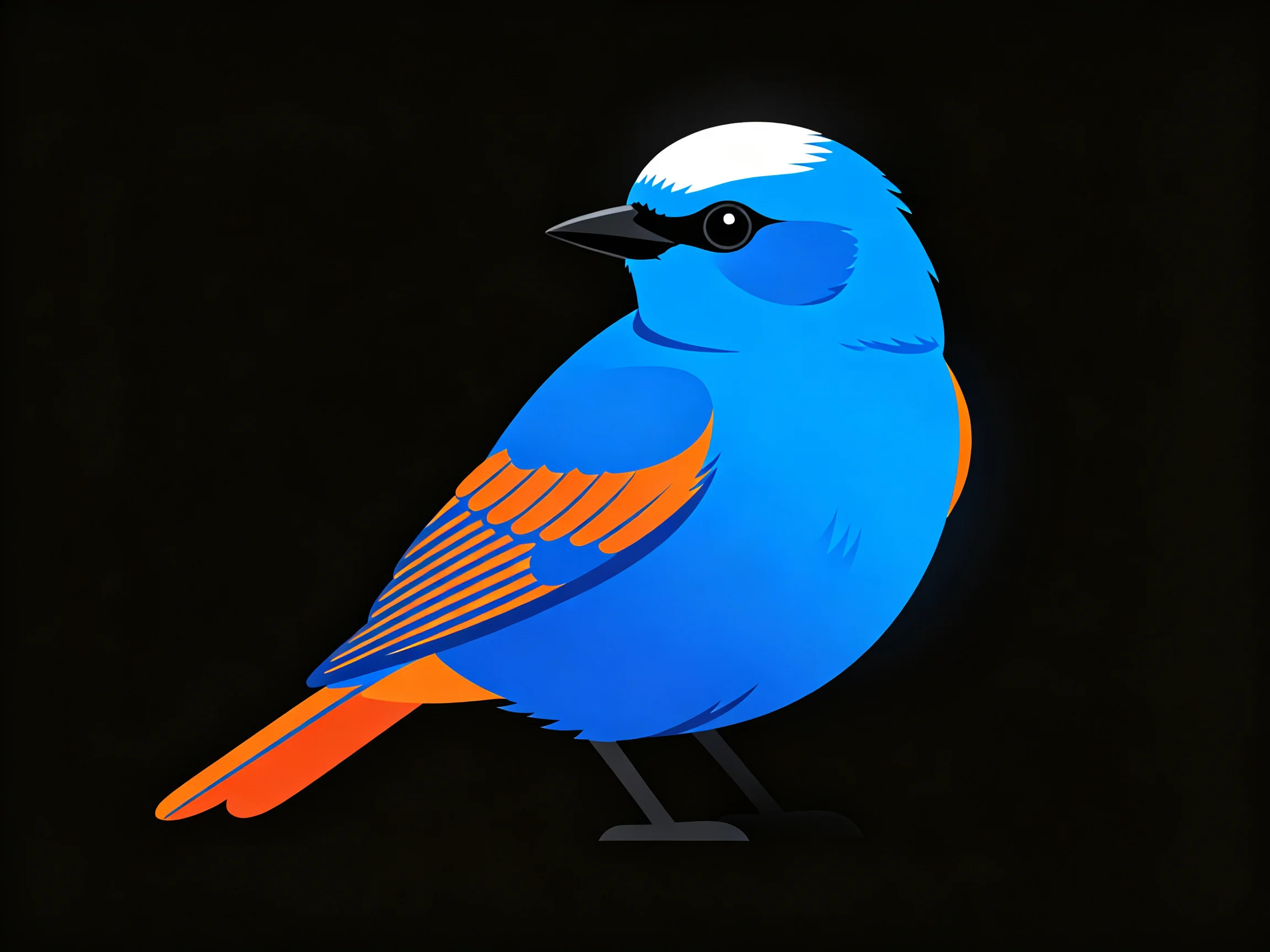 A vibrantly colored blue bird with orange wing and tail accents