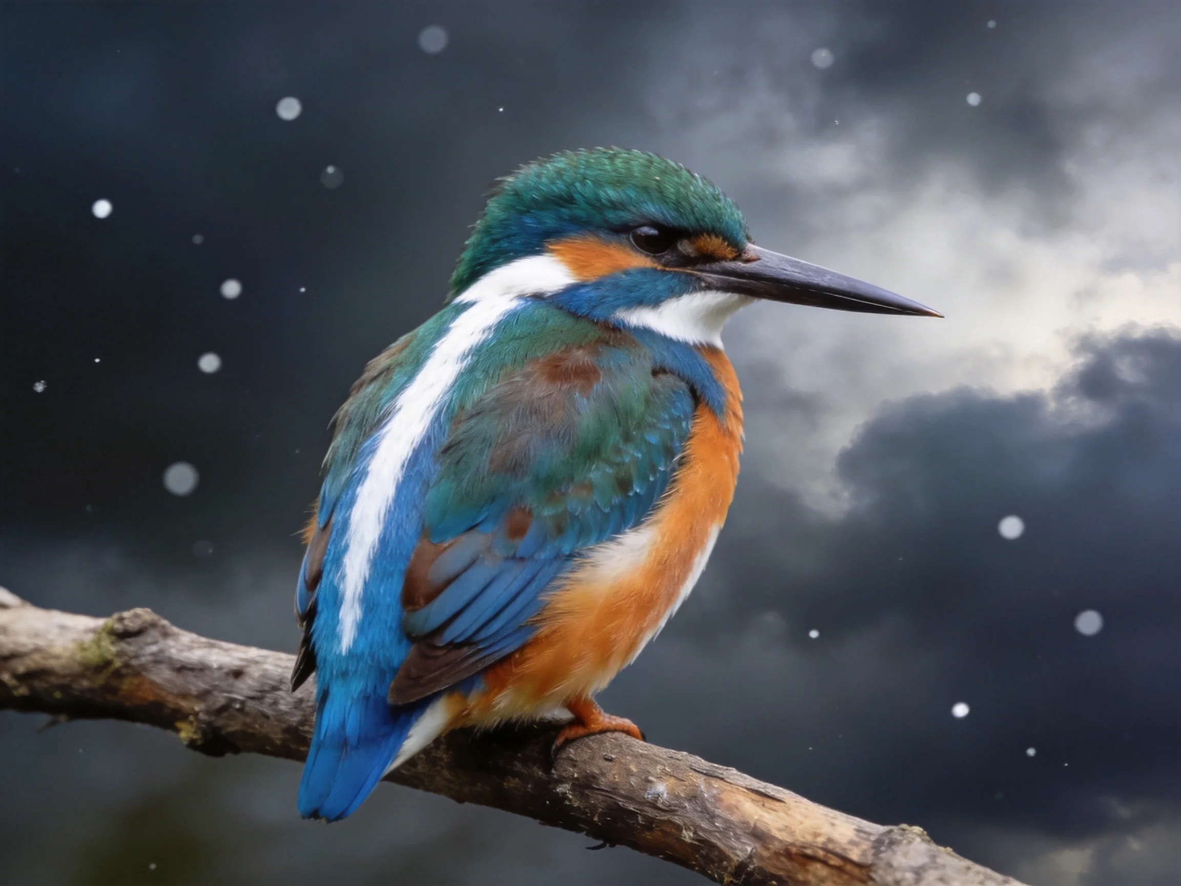 A vibrantly colored kingfisher perched on a branch