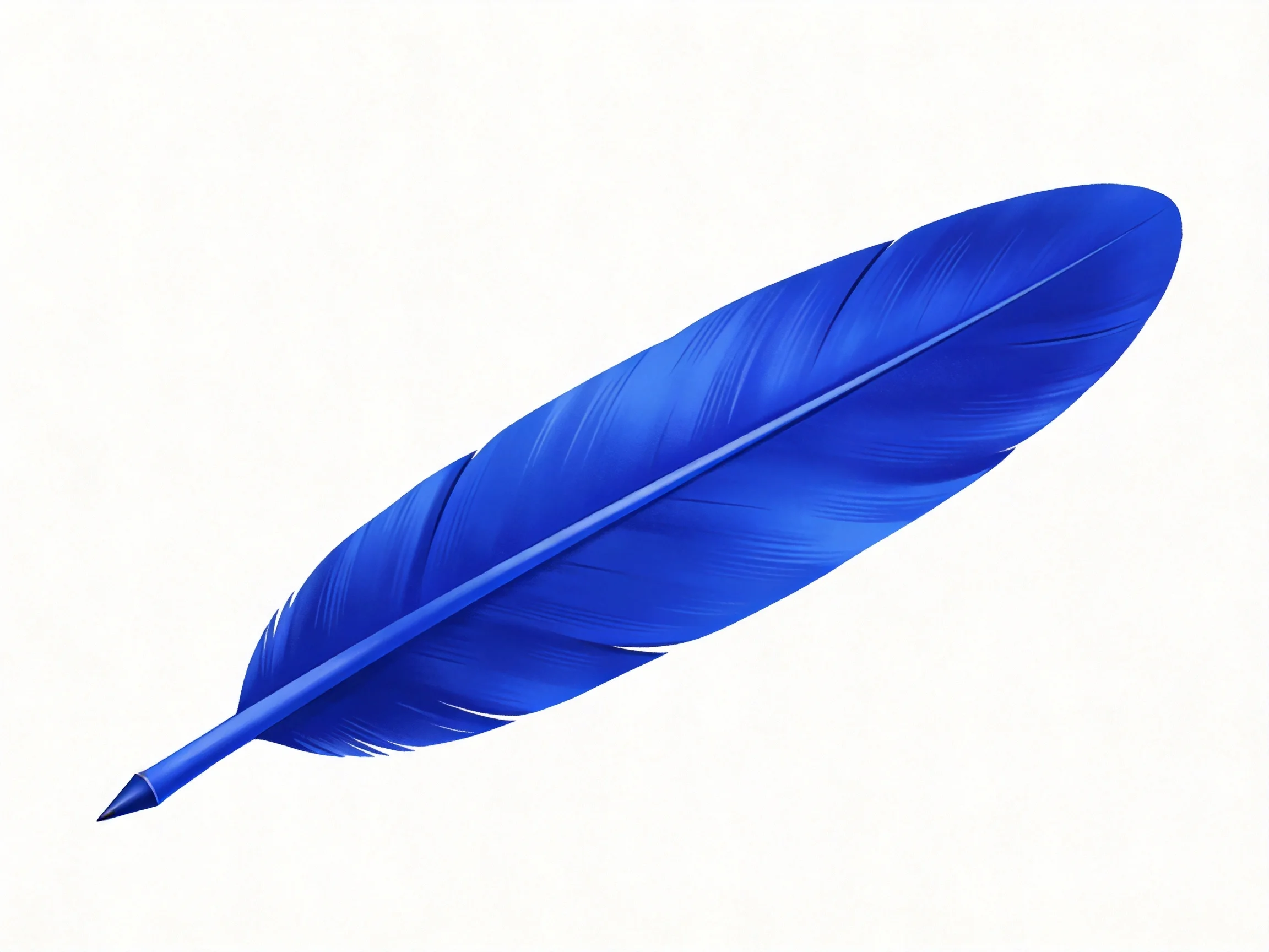 A vivid blue feather quill with smooth contours and pointed end