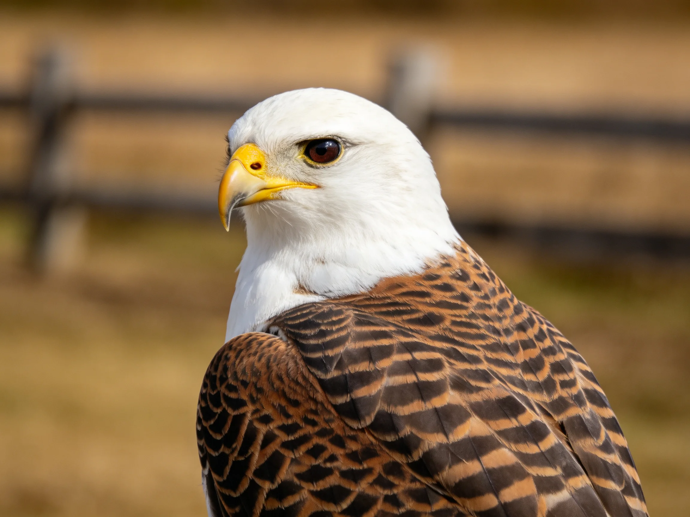 A white - bird with brown patterned wings in focus