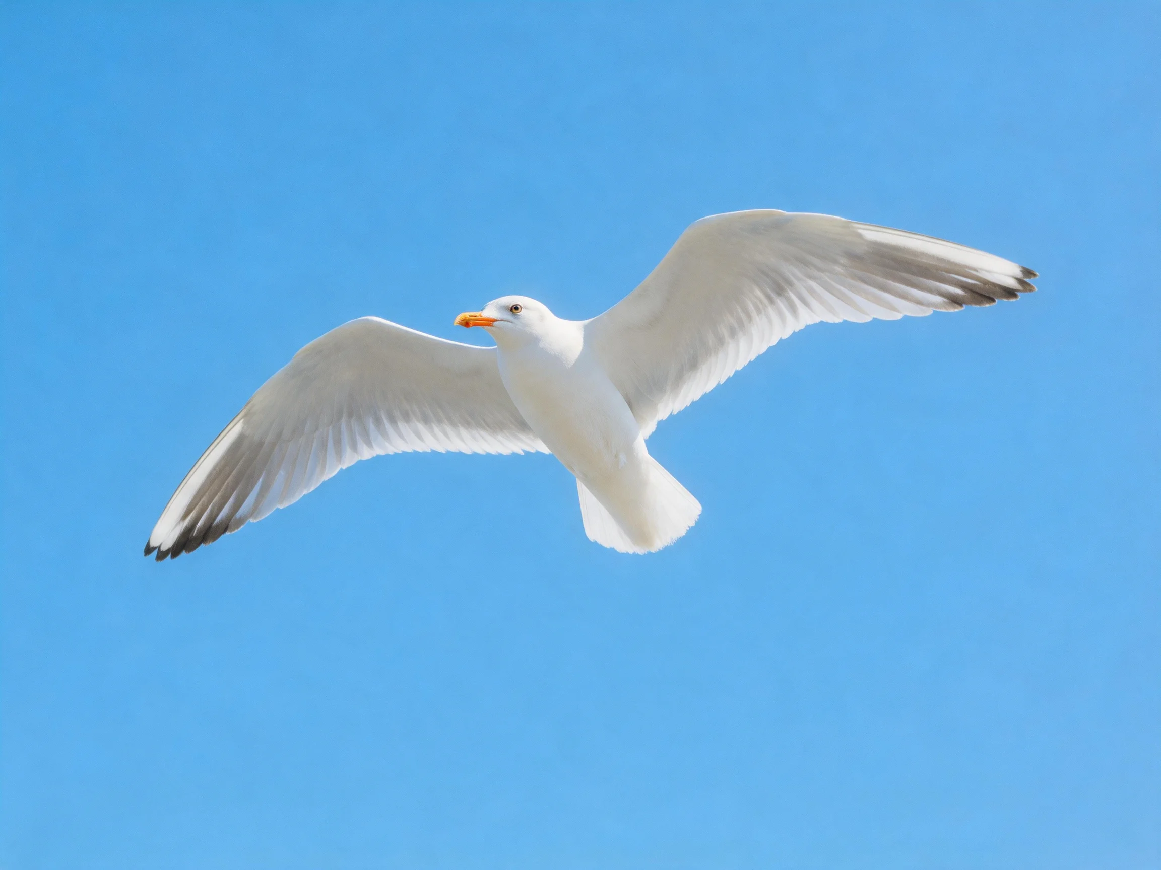 A white seagull soaring with extended wings