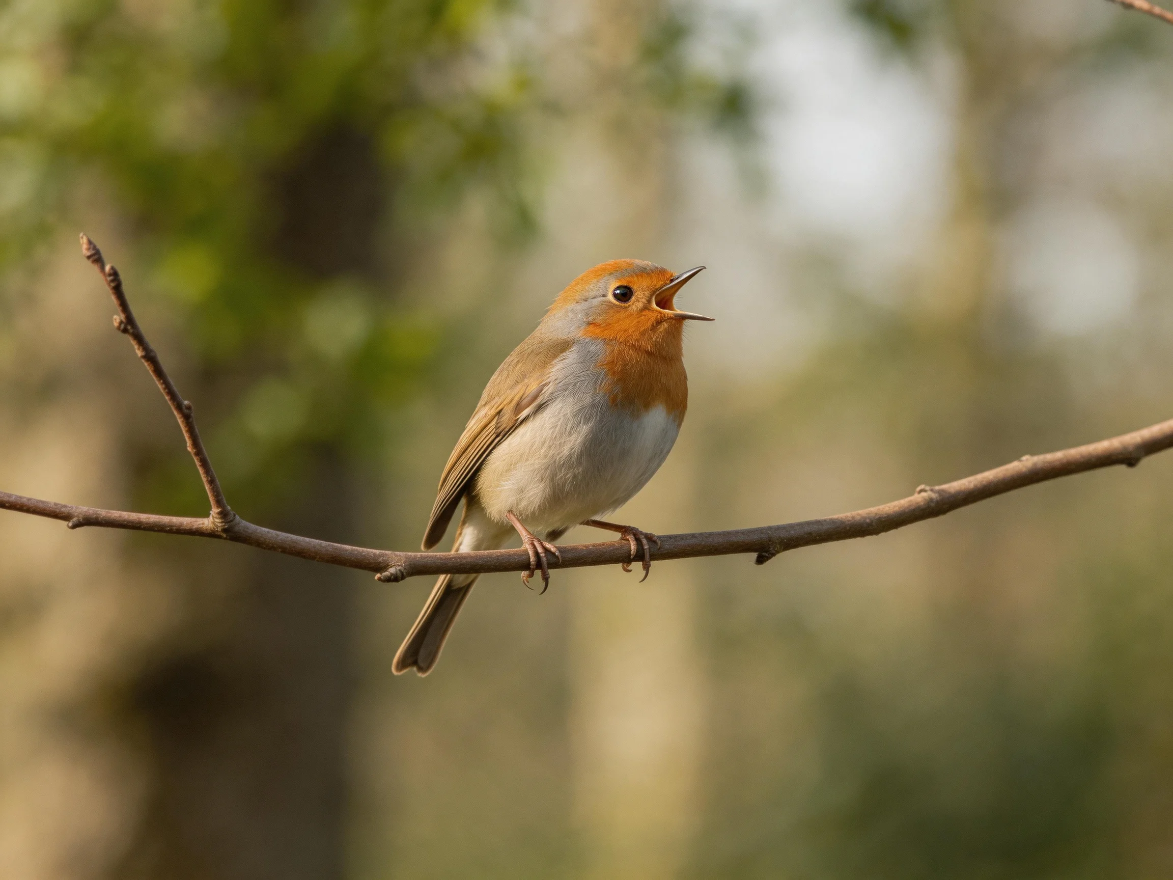 An orange-capped bird perches on a thin branch