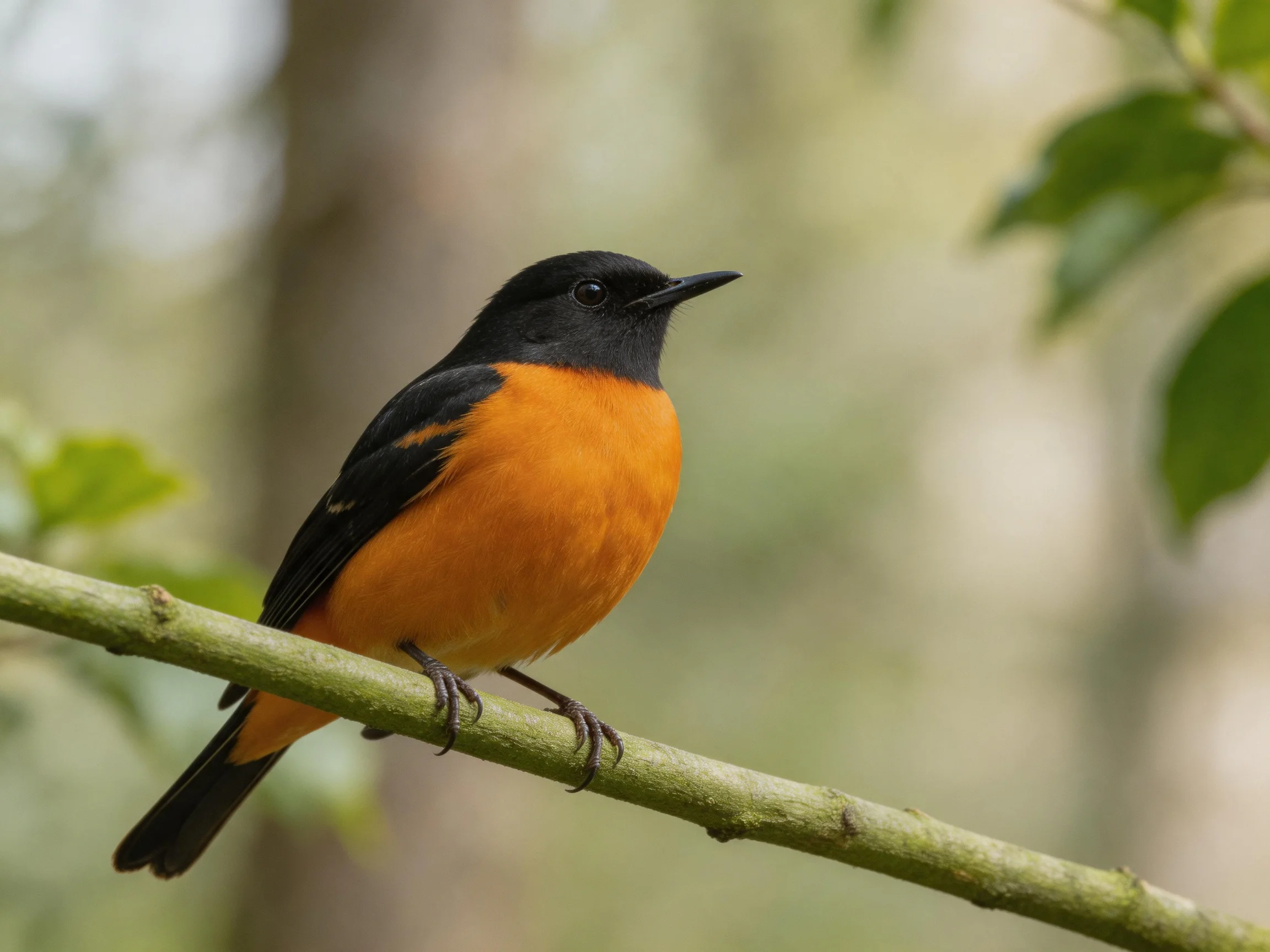 Black-headed orange-breasted bird perched on a tree branch