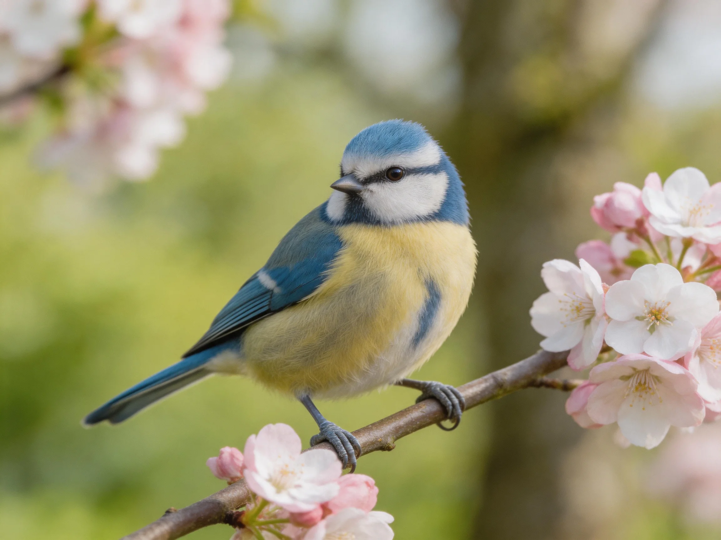 Blue Tit Perched Among Pink Spring Blossoms