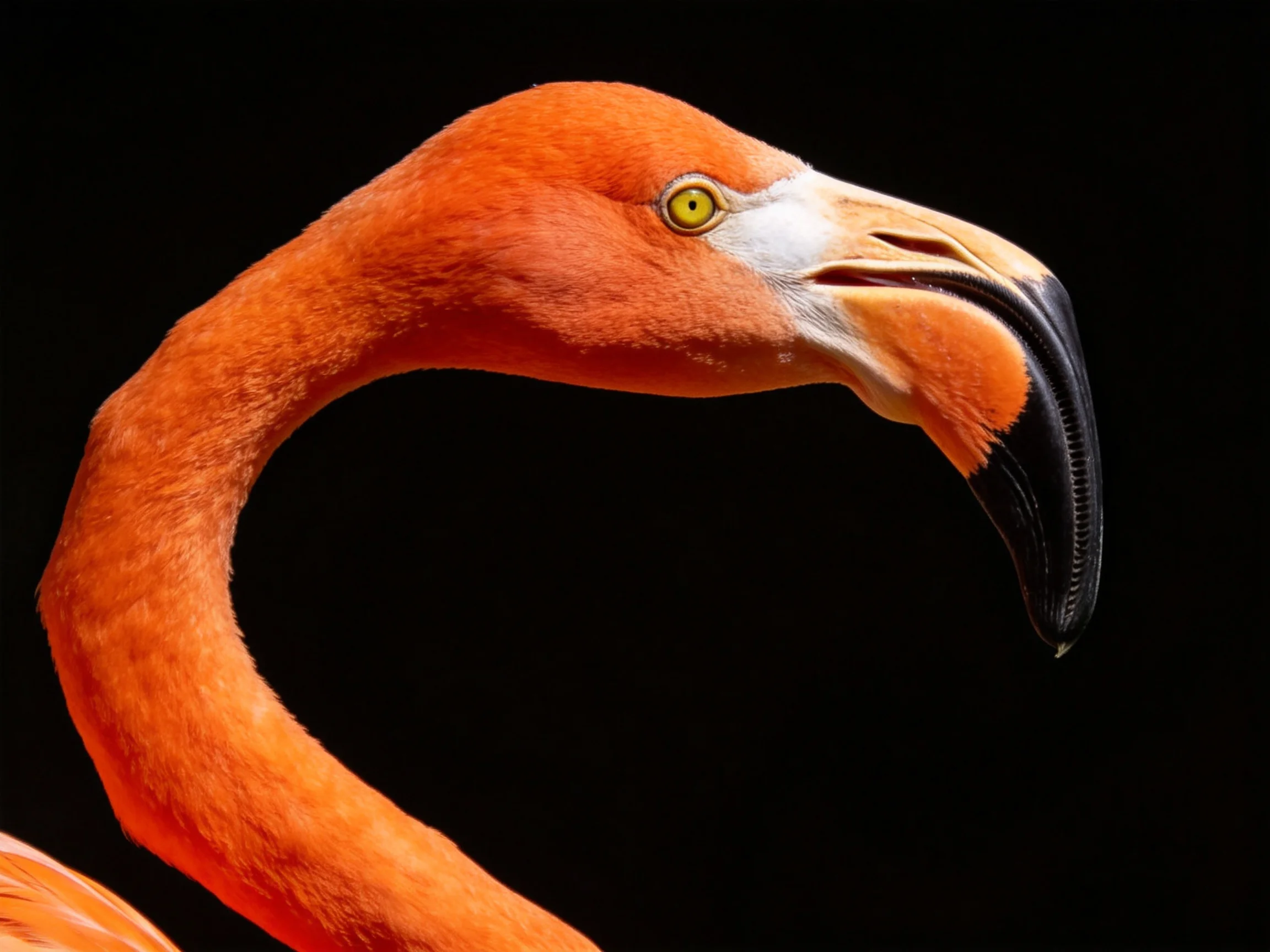 Close - up of a flamingo with vibrant orange plumage