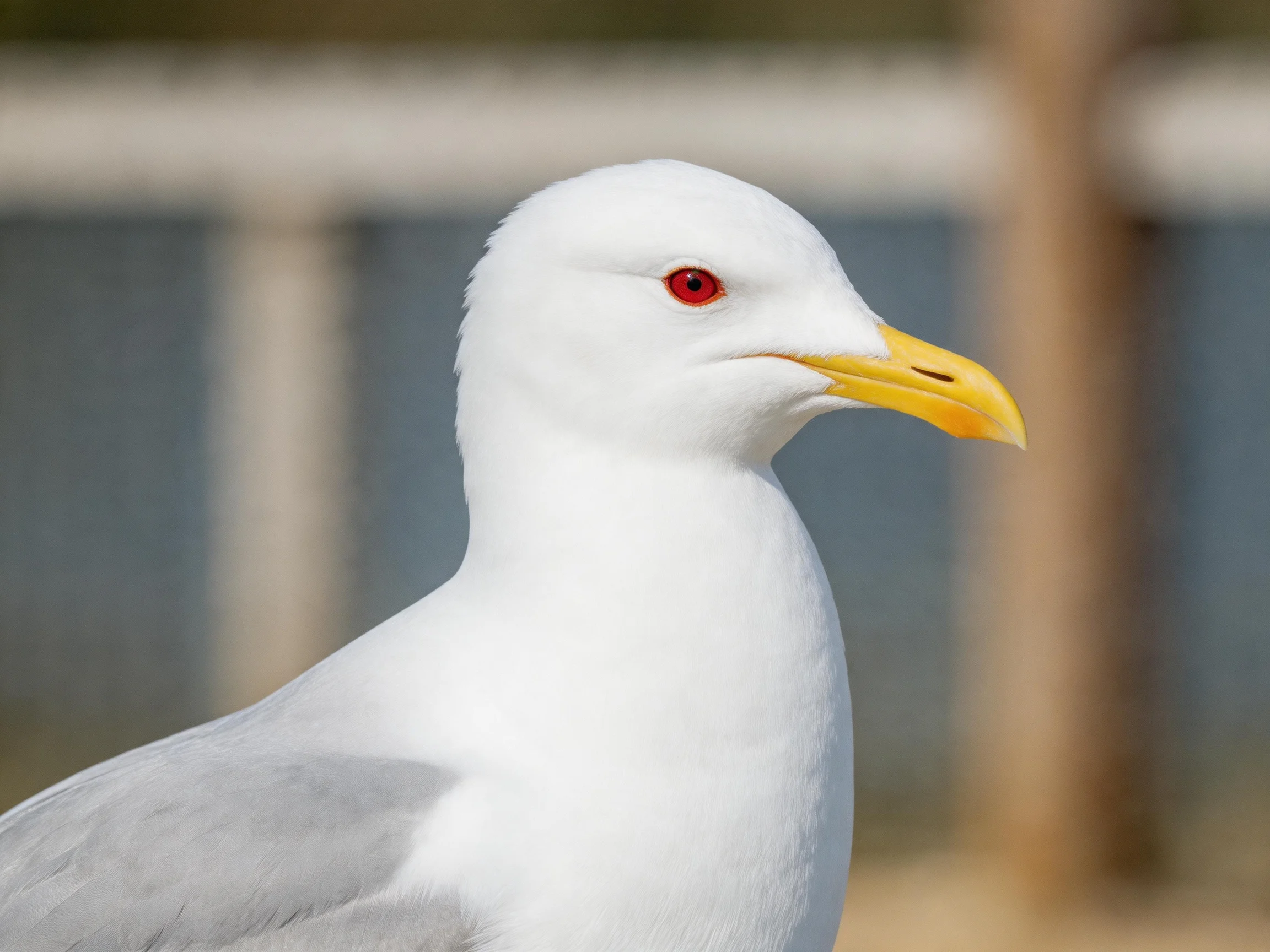 A close-up highlights a white-feathered seagull with a yellow beak.