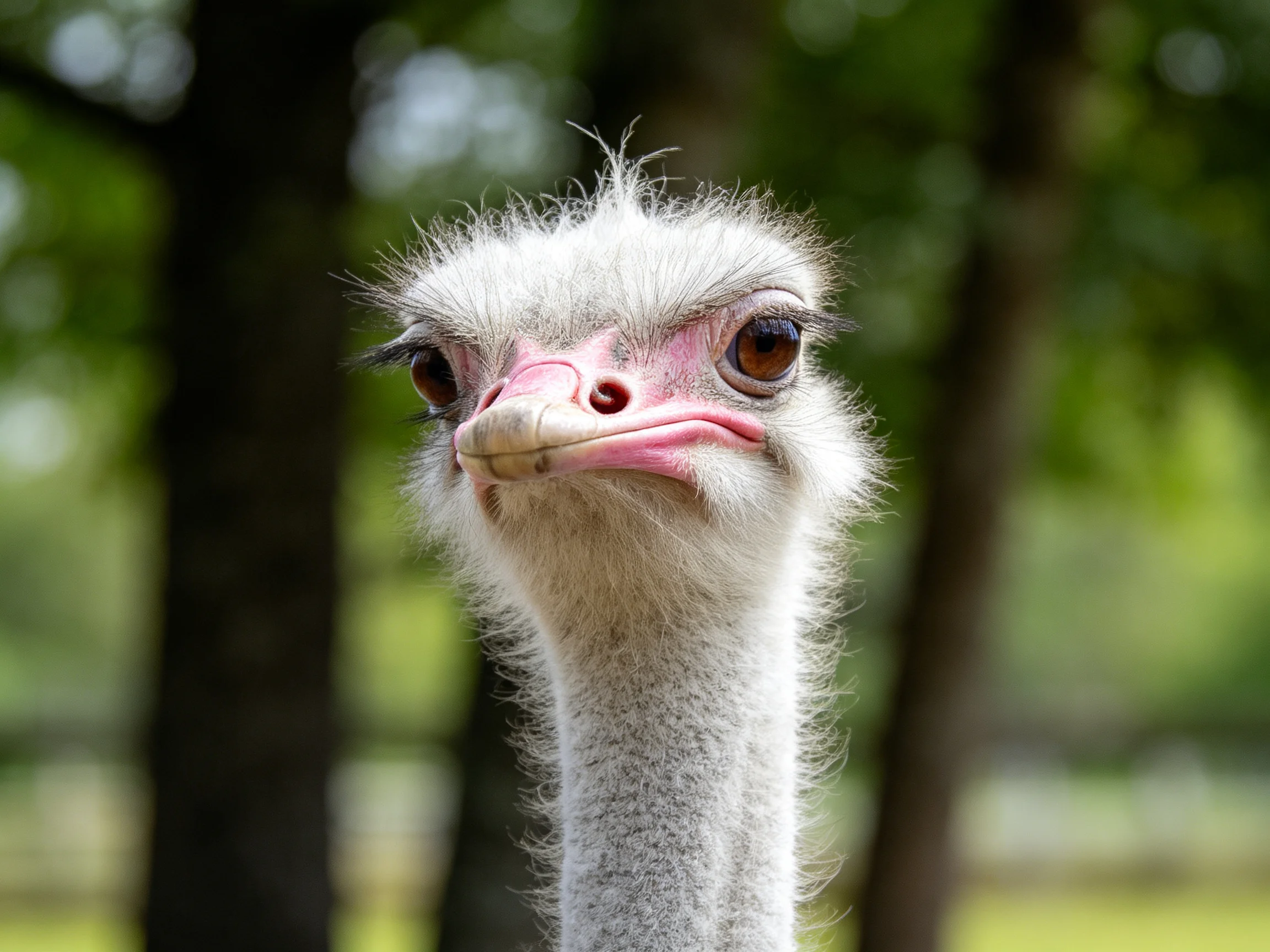 Close - up of an ostrich with fluffy white feathers