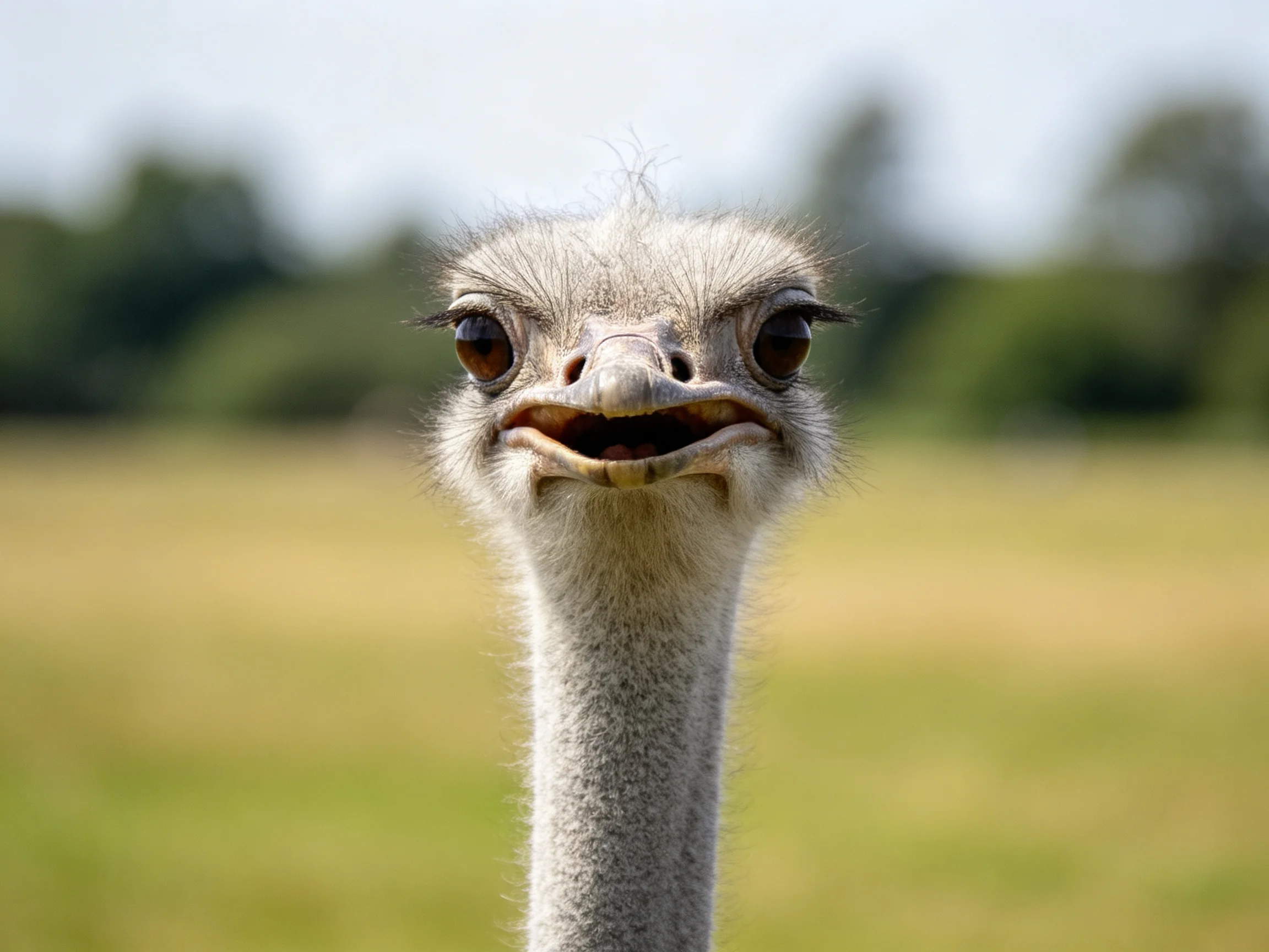 Close - up of an ostrich with large eyes and long neck
