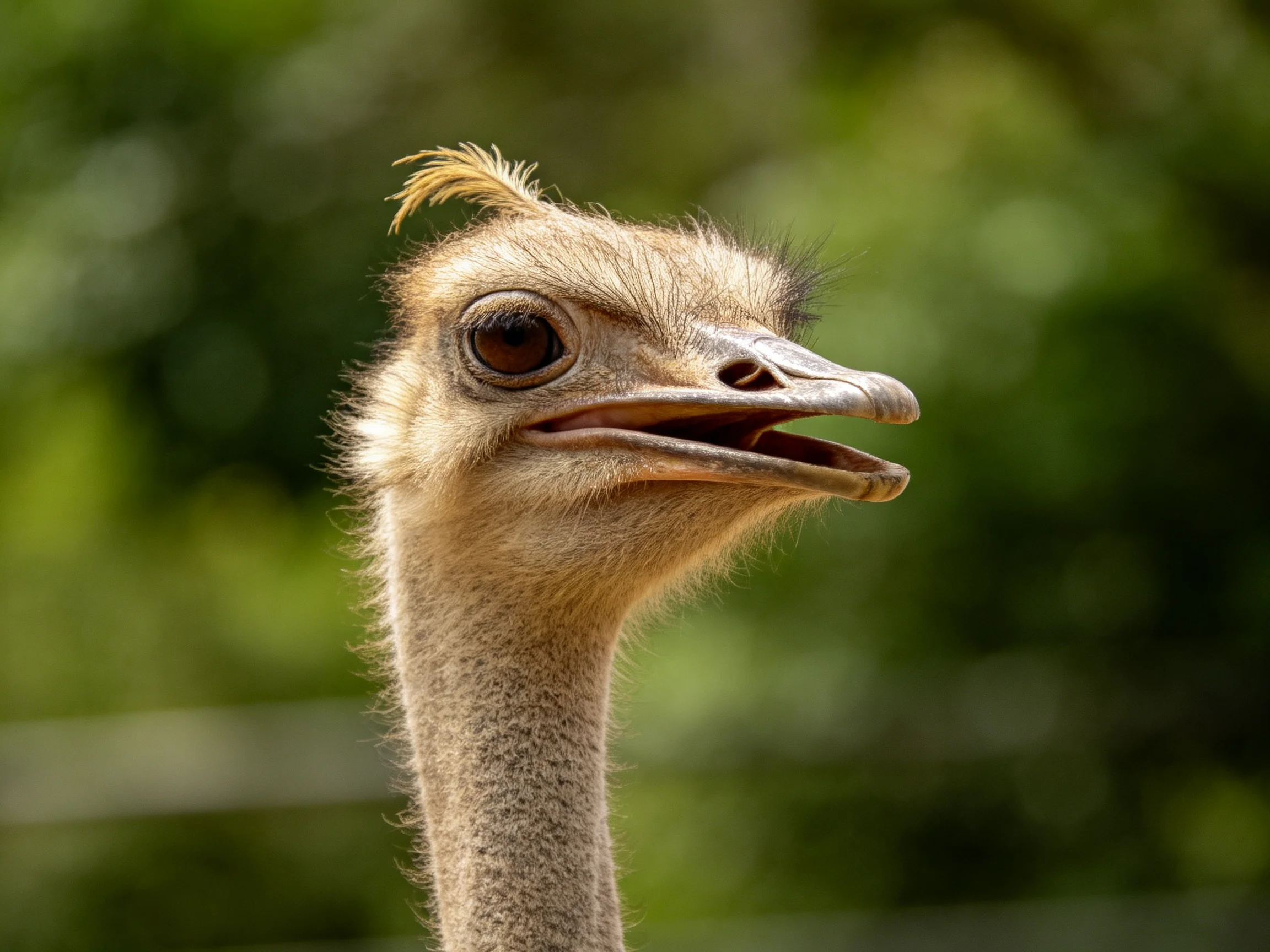 Close-up of an ostrichs head with textured feathers