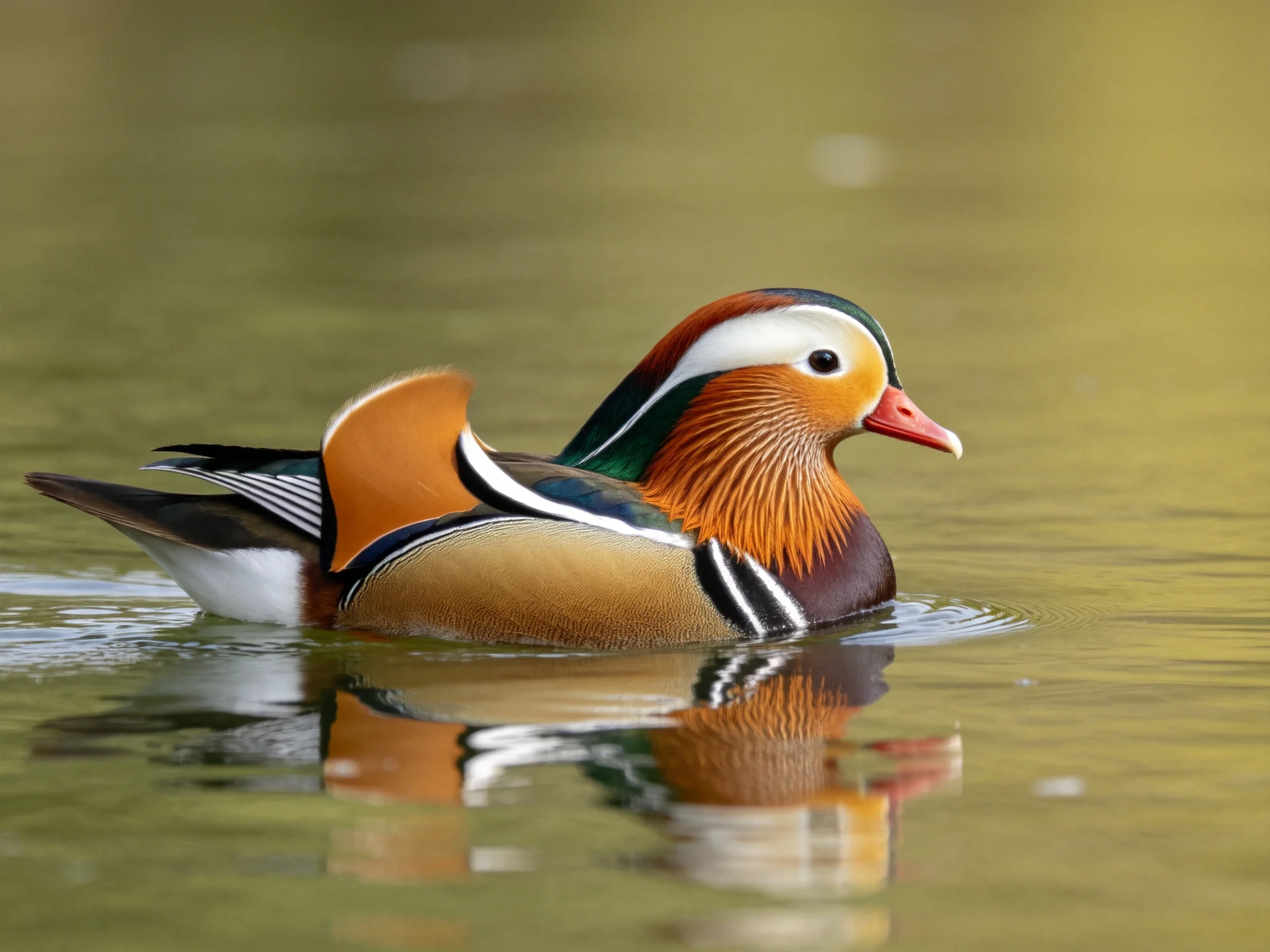 Colorful mandarin duck swimming in calm waters